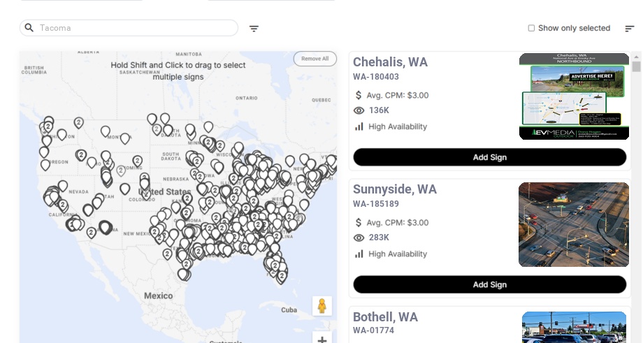 Billboard advertising in Tacoma, Washington - Choose your favorite location