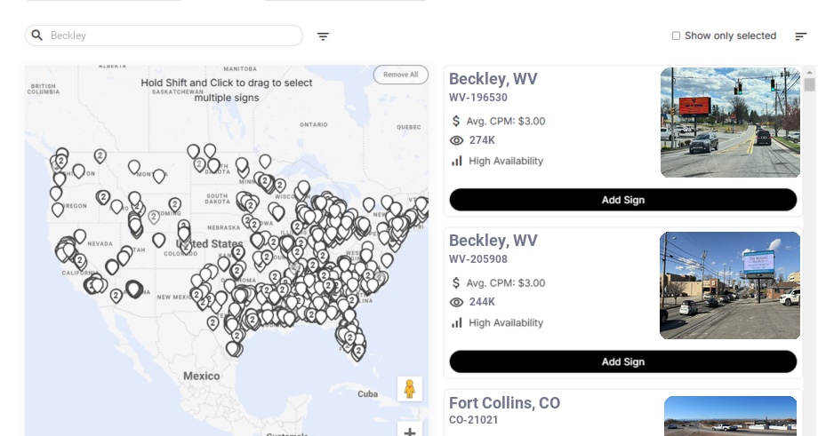 Billboard advertising in Beckley Wv, West Virginia - Choose your favorite location