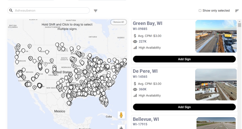 Billboard advertising in Ashwaubenon Wi, Wisconsin - Choose your favorite location