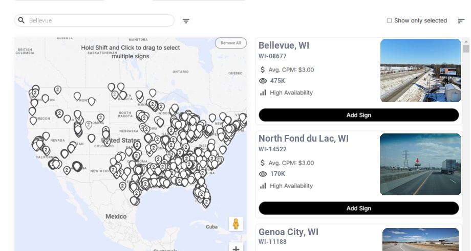 Billboard advertising in Bellevue Wi, Wisconsin - Choose your favorite location