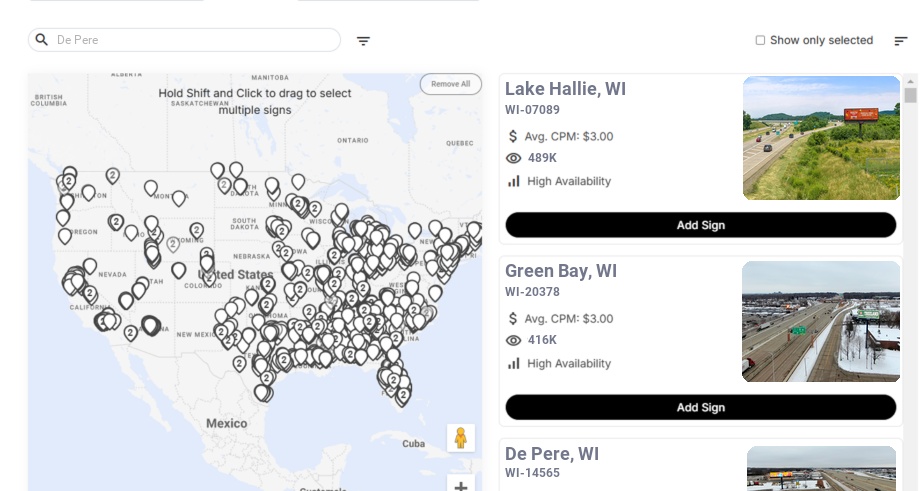Billboard advertising in De Pere Wi, Wisconsin - Choose your favorite location