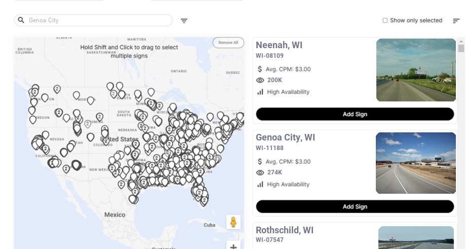Billboard advertising in Genoa City Wi, Wisconsin - Choose your favorite location