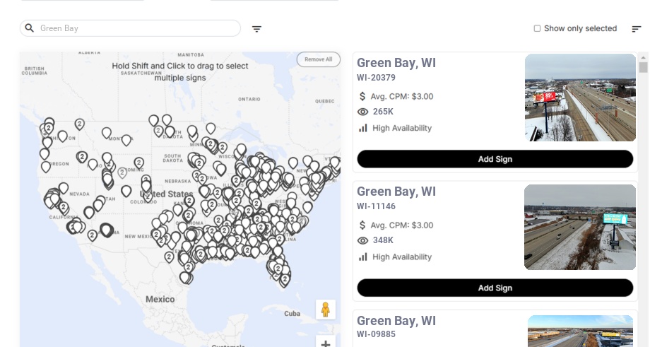 Billboard advertising in Green Bay, Wisconsin - Choose your favorite location