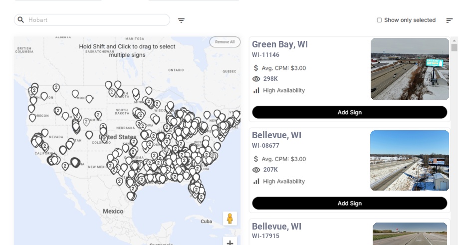 Billboard advertising in Hobart Wi, Wisconsin - Choose your favorite location