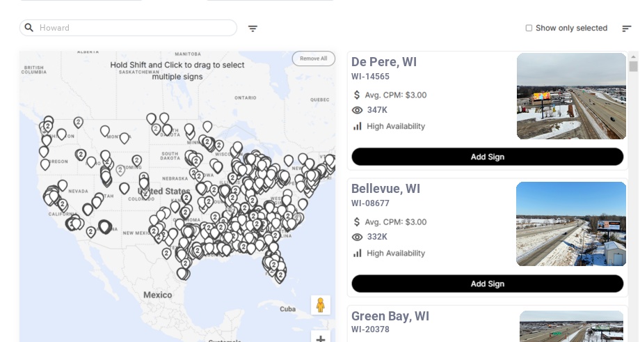 Billboard advertising in Howard Wi, Wisconsin - Choose your favorite location