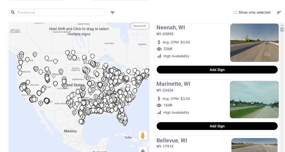 Billboard advertising in Kaukauna Wi, Wisconsin - Choose your favorite location
