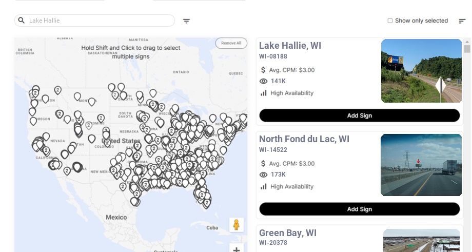 Billboard advertising in Lake Hallie, Wisconsin - Choose your favorite location