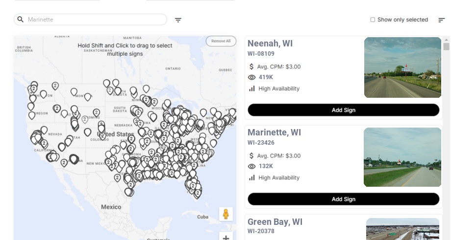 Billboard advertising in Marinette Wi, Wisconsin - Choose your favorite location
