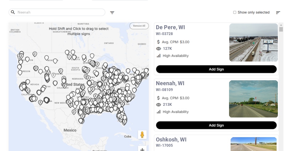 Billboard advertising in Neenah Wi, Wisconsin - Choose your favorite location