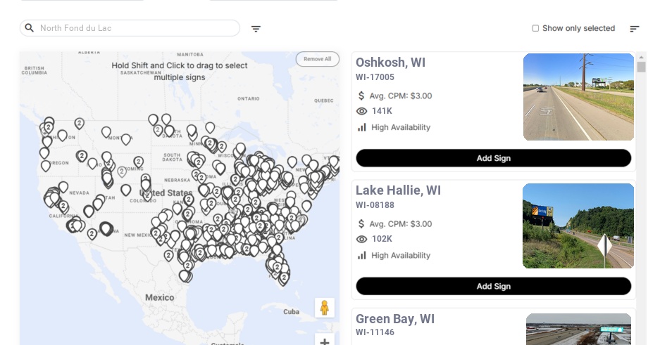 Billboard advertising in North Fond Du Lac Wi, Wisconsin - Choose your favorite location