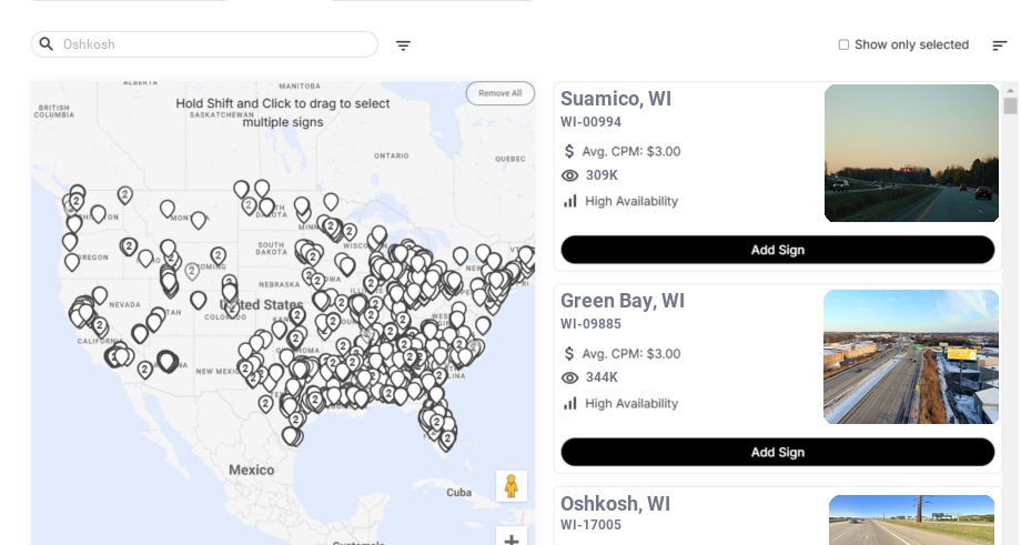 Billboard advertising in Oshkosh Wi, Wisconsin - Choose your favorite location
