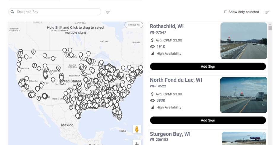 Billboard advertising in Sturgeon Bay Wi, Wisconsin - Choose your favorite location