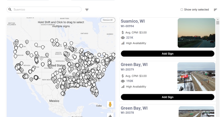 Billboard advertising in Suamico Wi, Wisconsin - Choose your favorite location