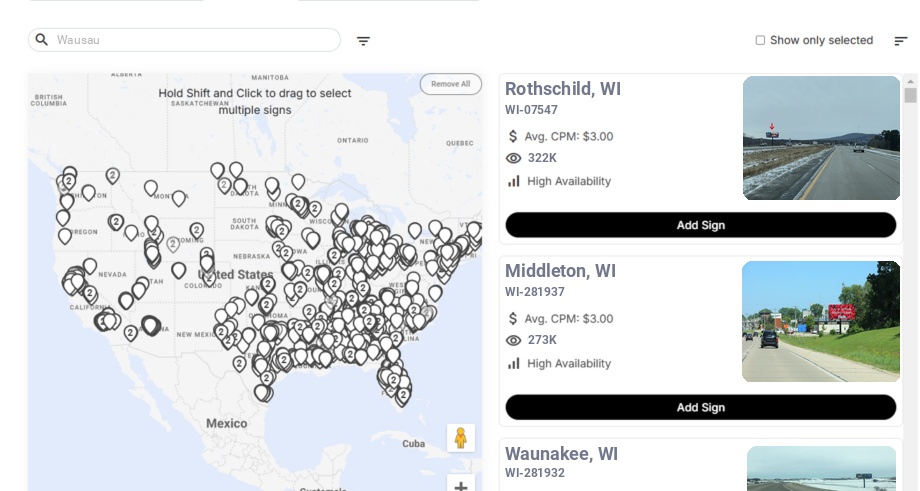 Billboard advertising in Wausau Wi, Wisconsin - Choose your favorite location