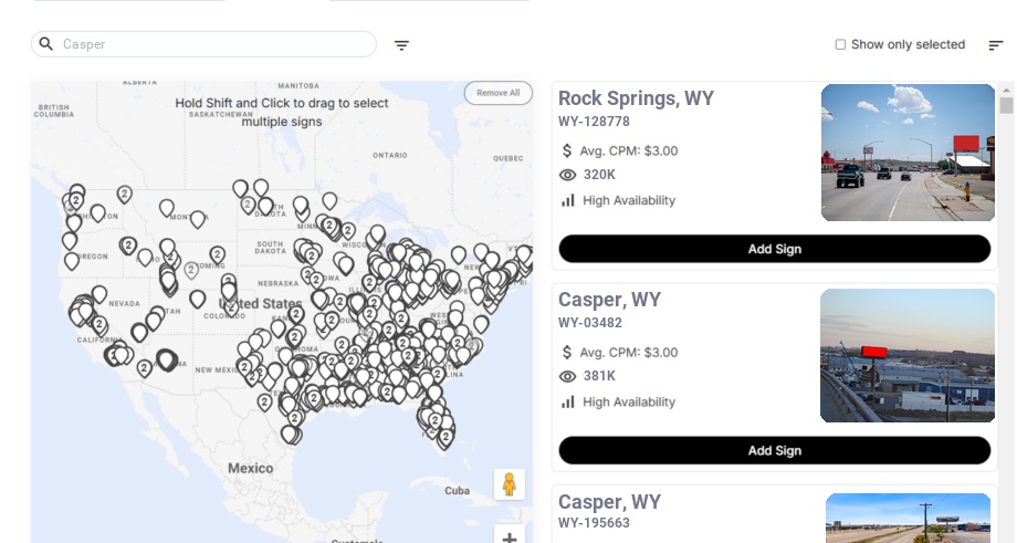 Billboard advertising in Casper Wy, Wyoming - Choose your favorite location