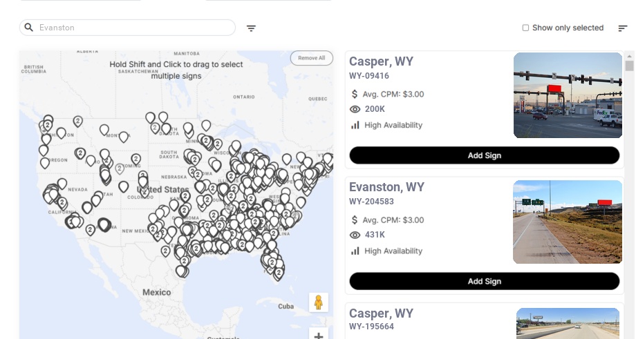 Billboard advertising in Evanston Wy, Wyoming - Choose your favorite location