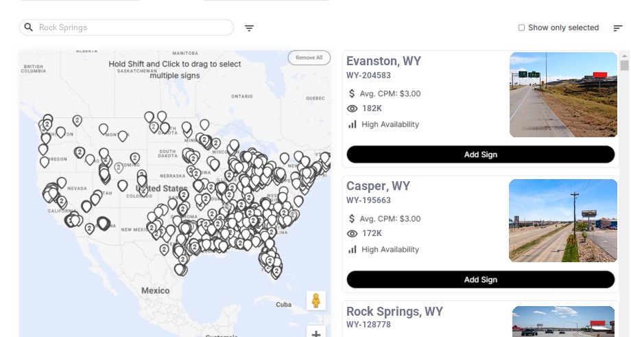 Billboard advertising in Rock Springs, Wyoming - Choose your favorite location
