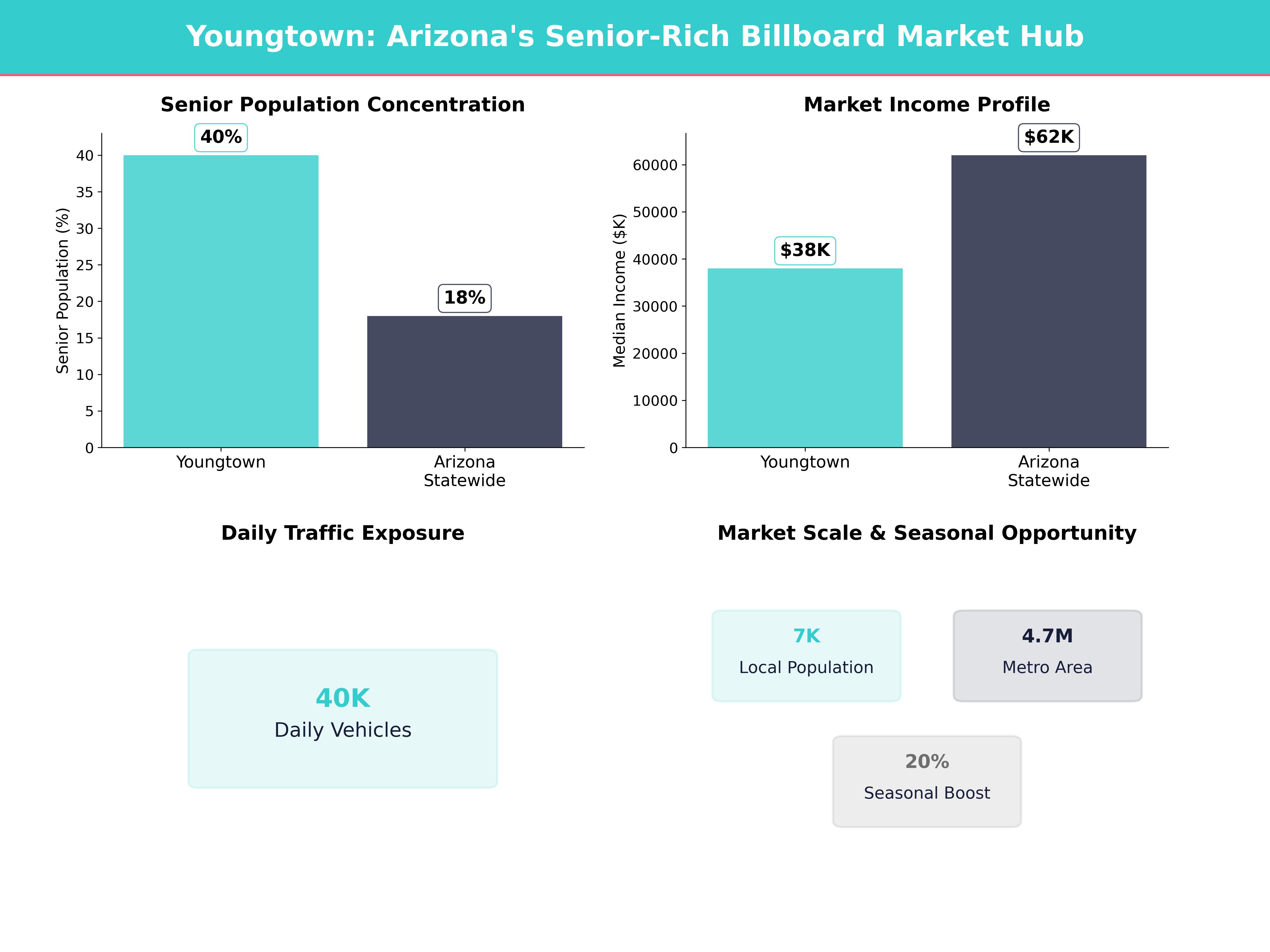 Infographic showing key insights and demographics for Arizona, Youngtown