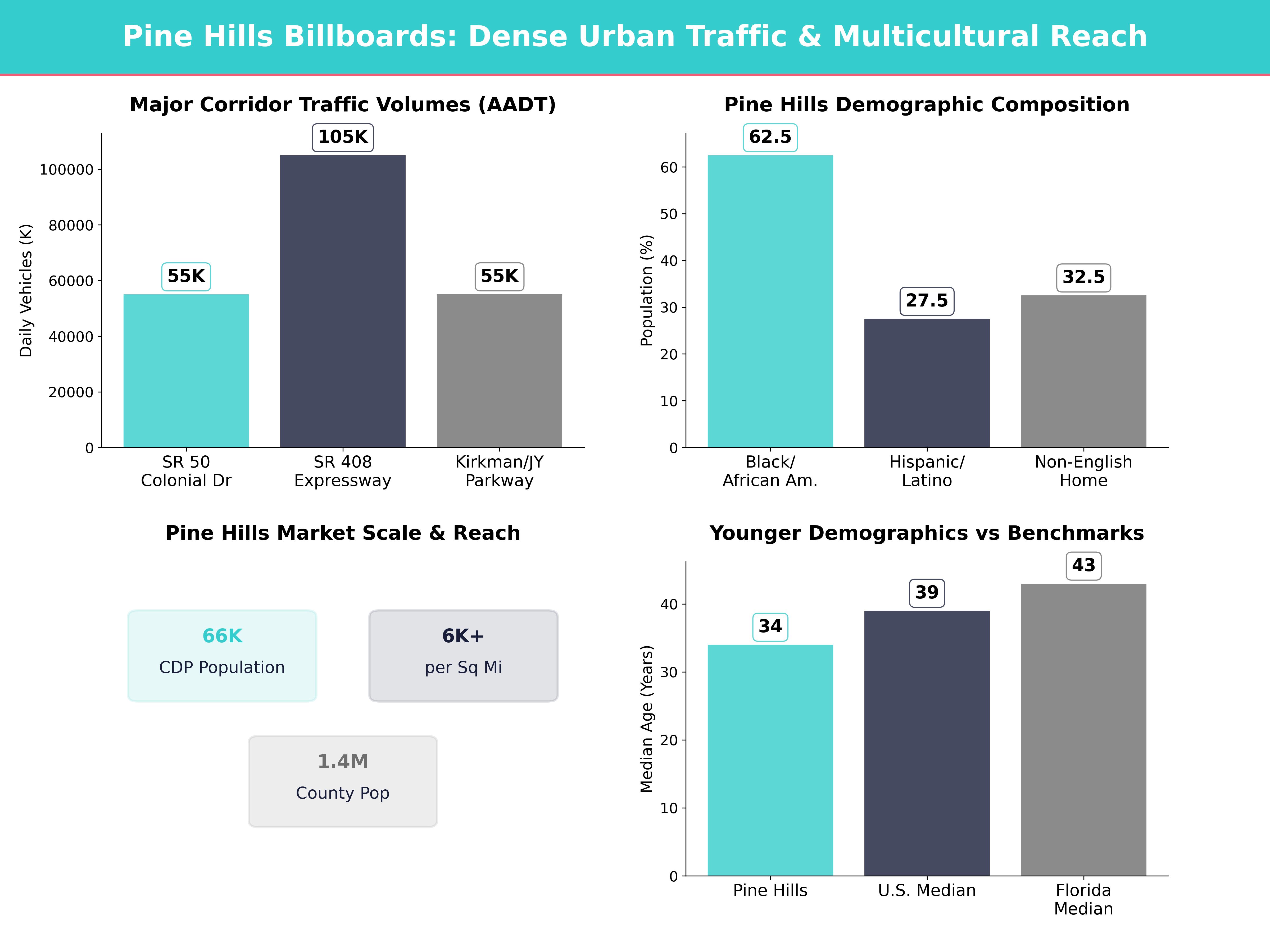 Infographic showing key insights and demographics for Florida, Pine Hills