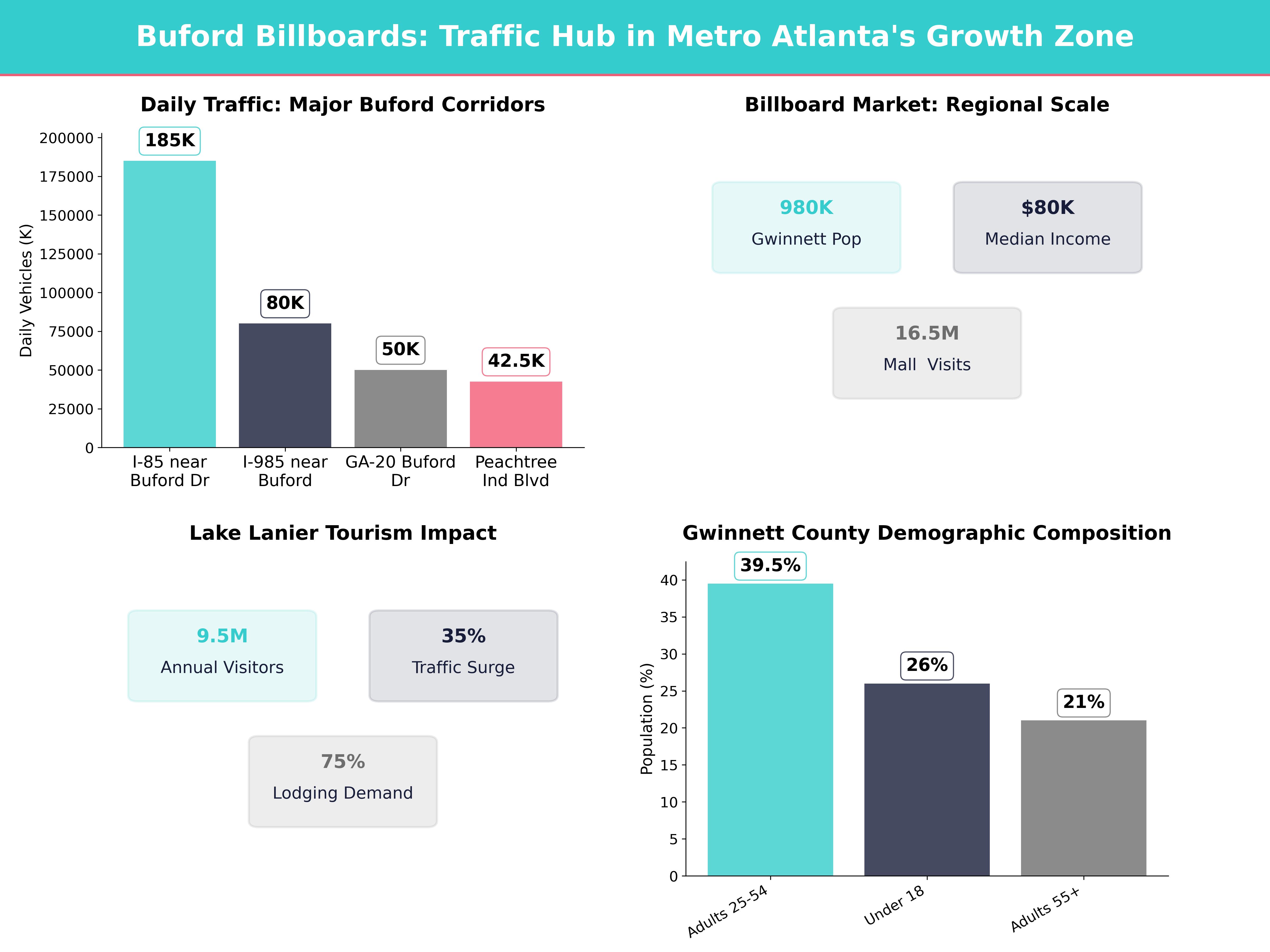Infographic showing key insights and demographics for Georgia, Buford