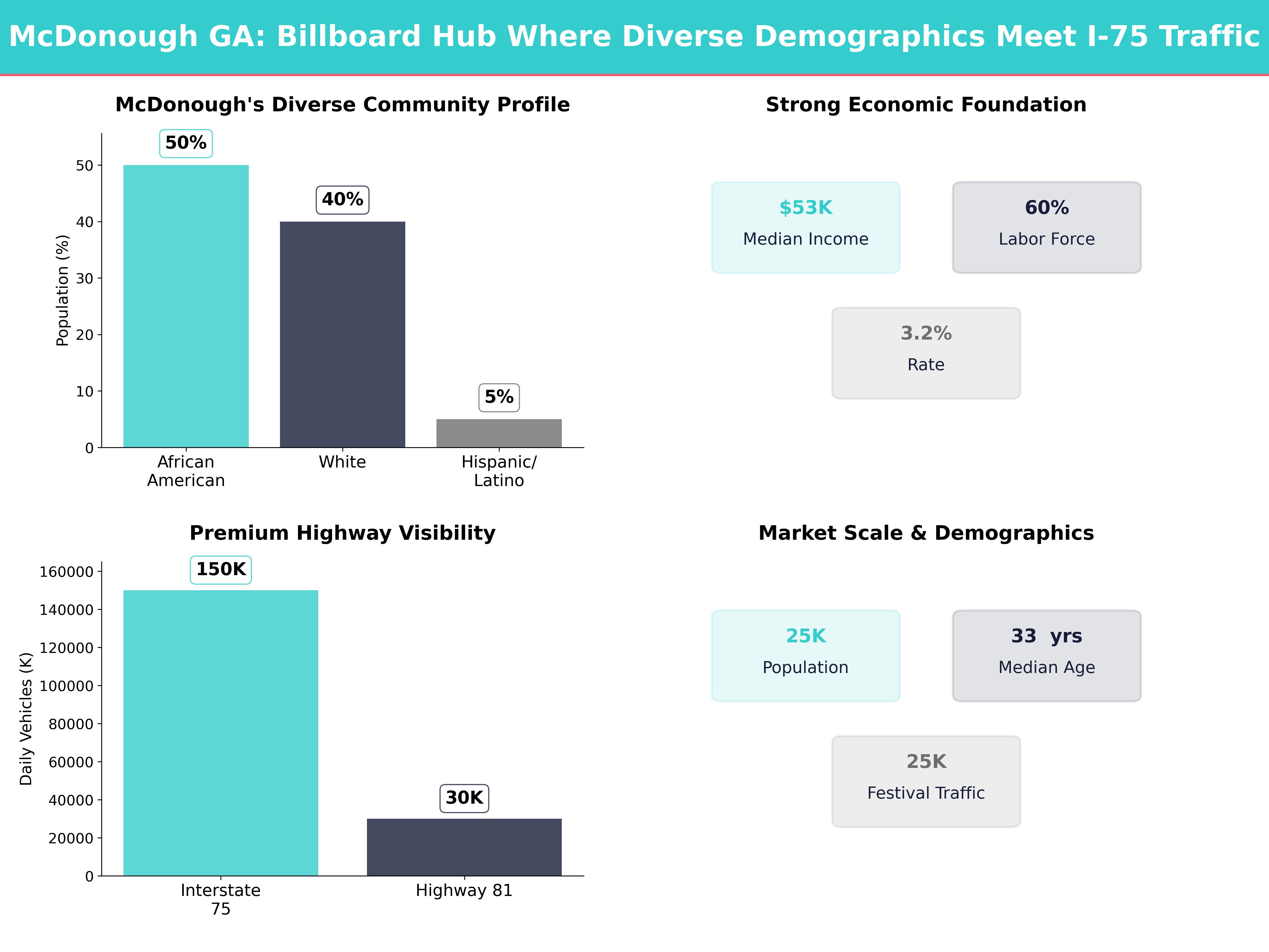 Infographic showing key insights and demographics for Georgia, Mcdonough