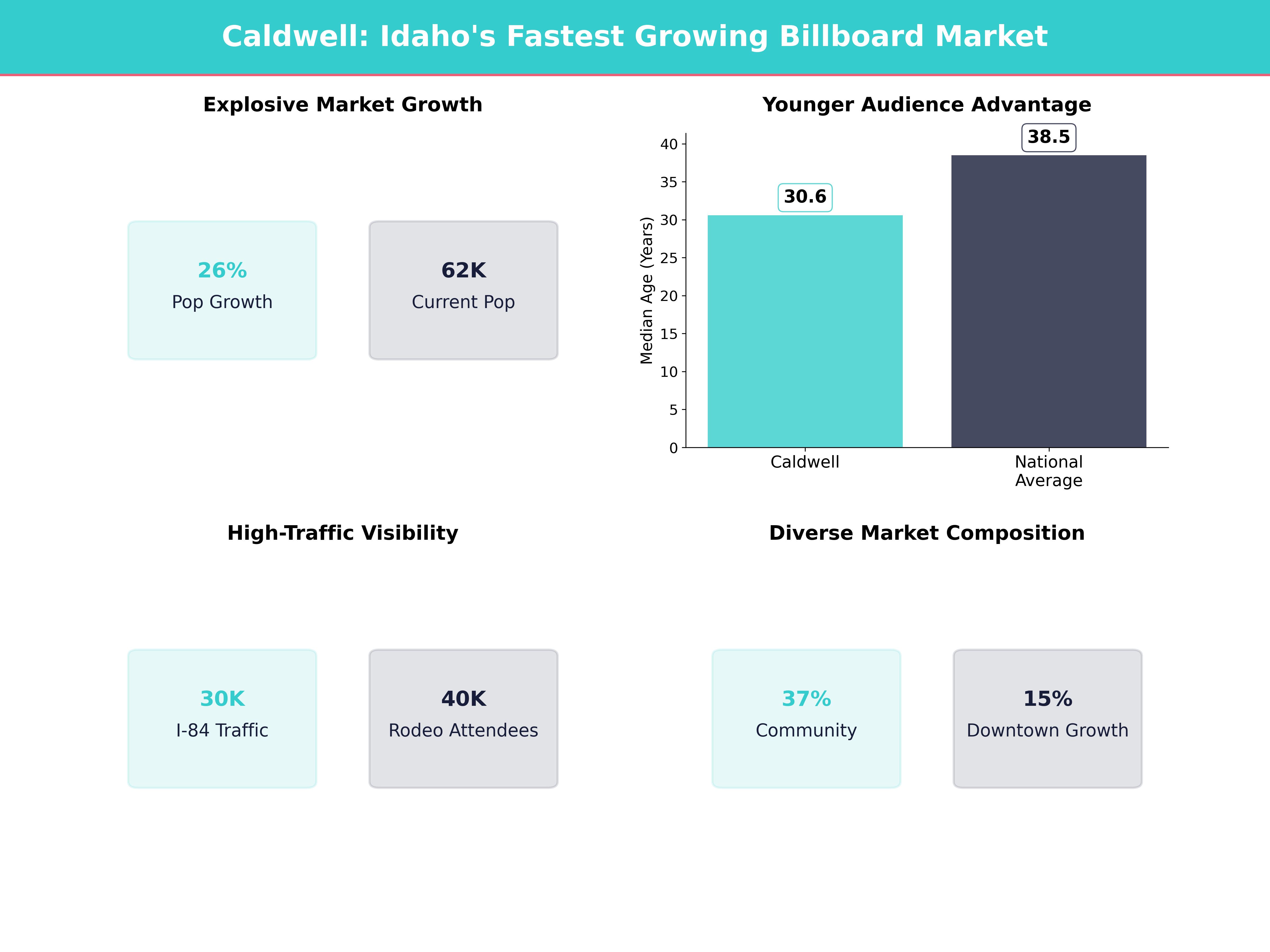 Infographic showing key insights and demographics for Idaho, Caldwell