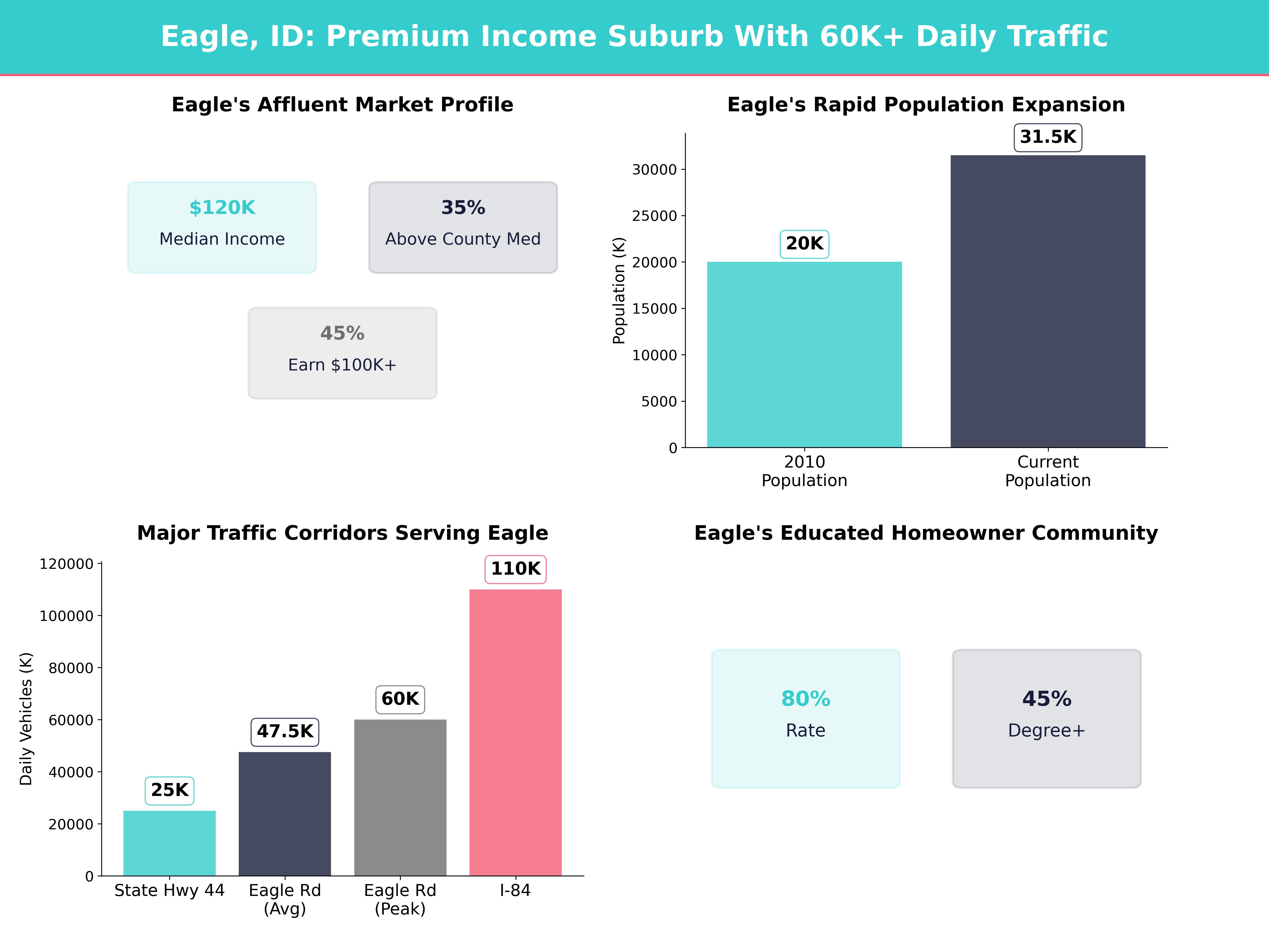 Infographic showing key insights and demographics for Idaho, Eagle