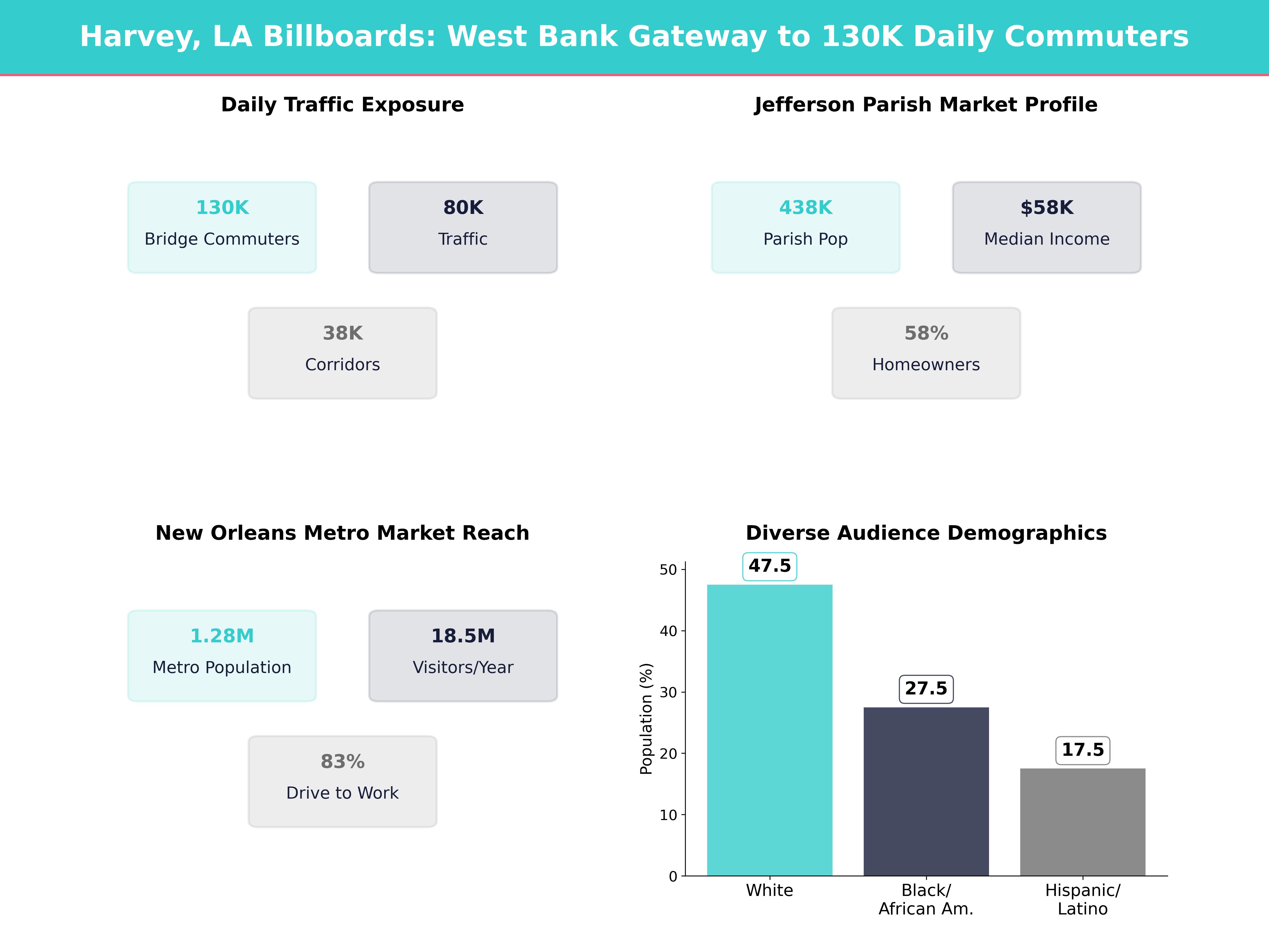 Infographic showing key insights and demographics for Louisiana, Harvey