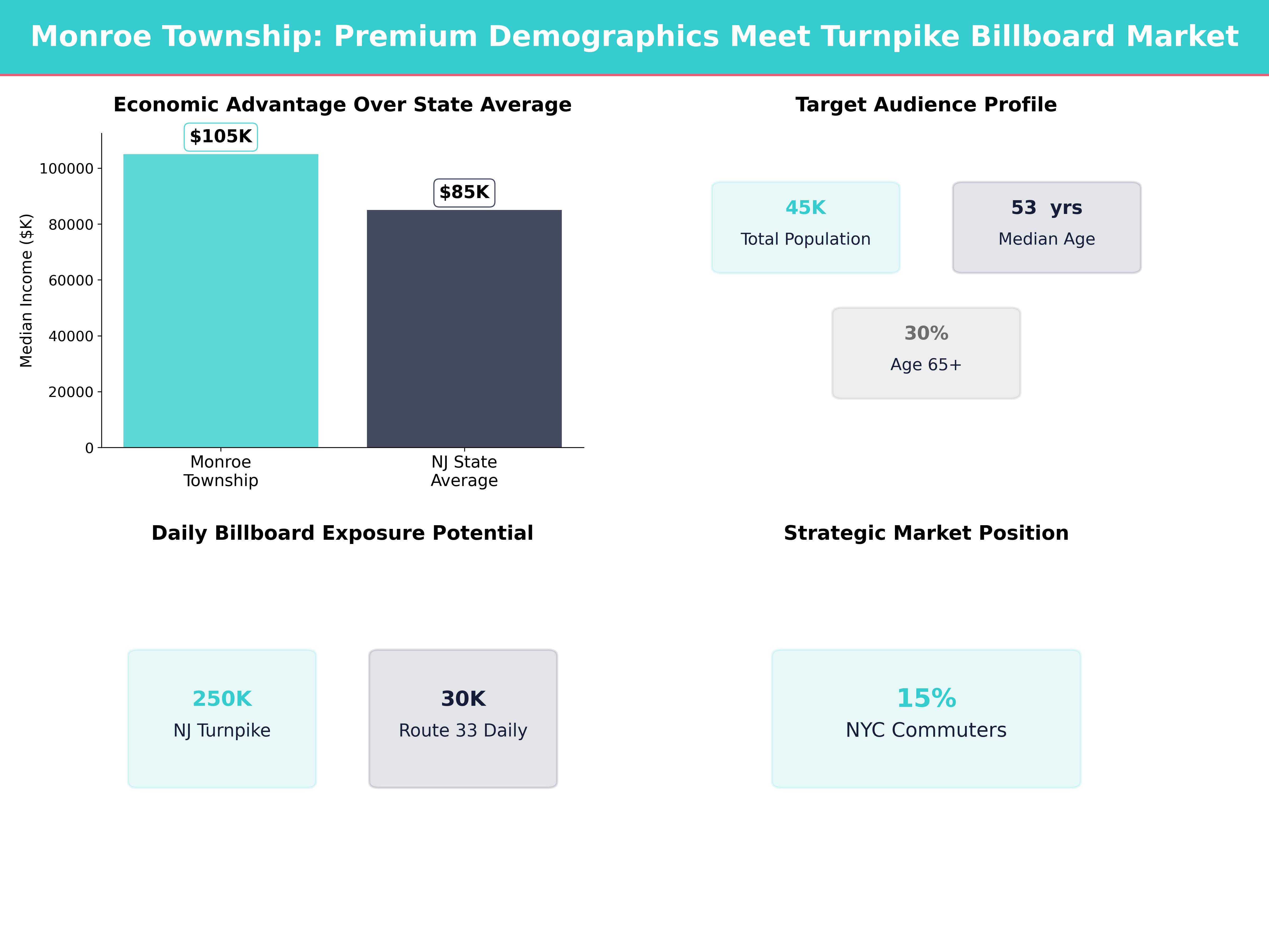 Infographic showing key insights and demographics for New Jersey, Monroe Township