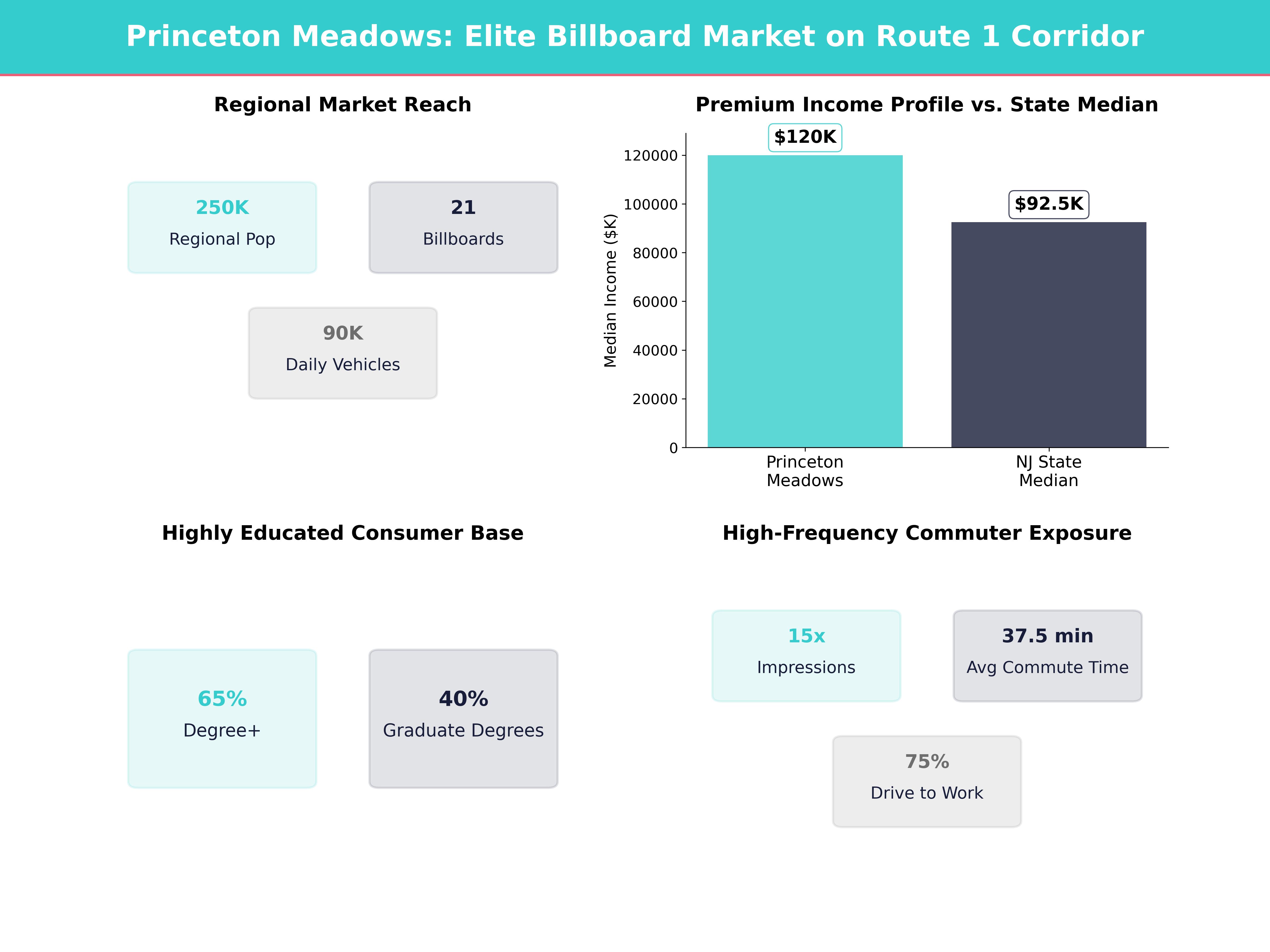 Infographic showing key insights and demographics for New Jersey, Princeton Meadows