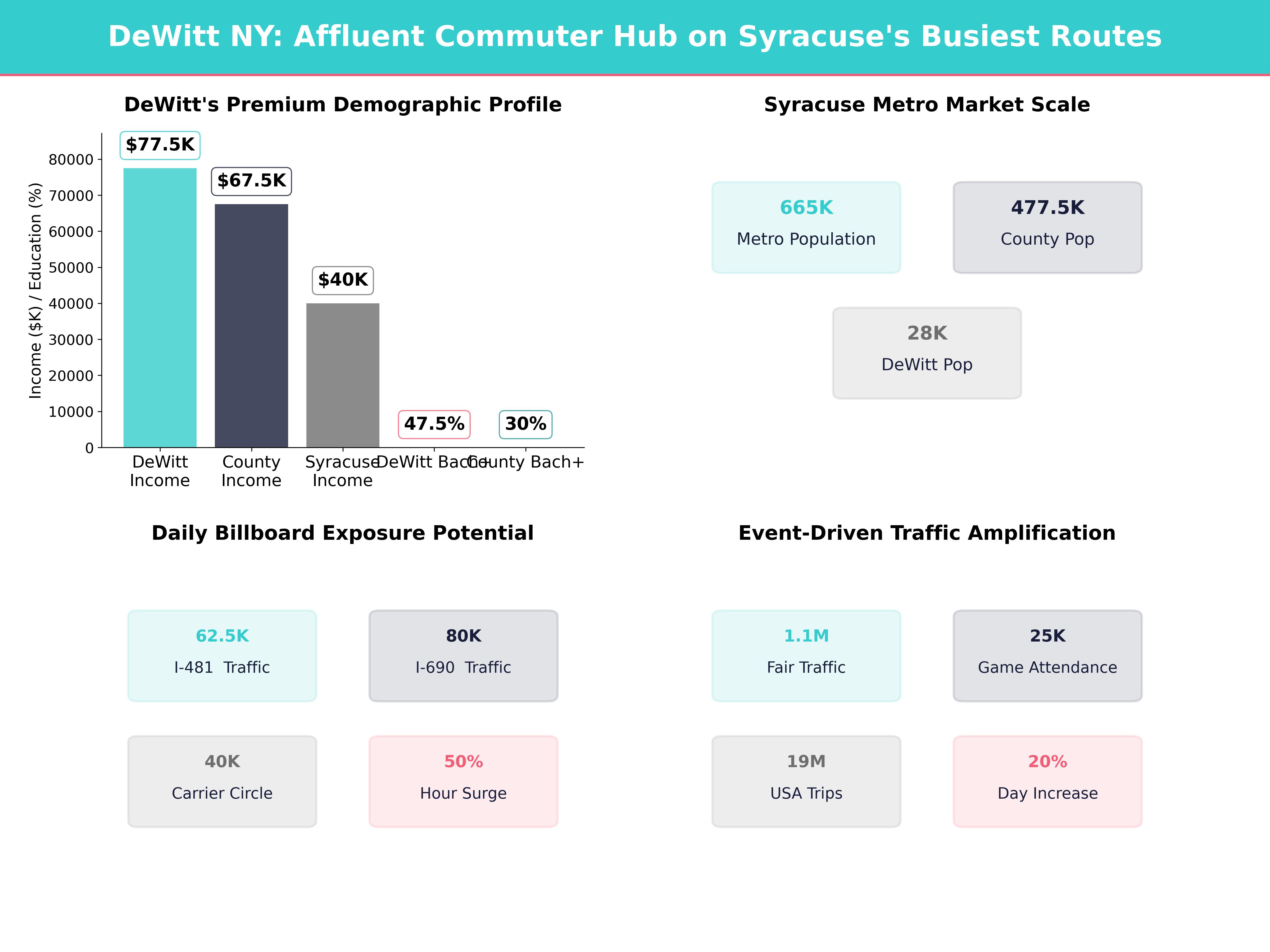 Infographic showing key insights and demographics for New York, Dewitt