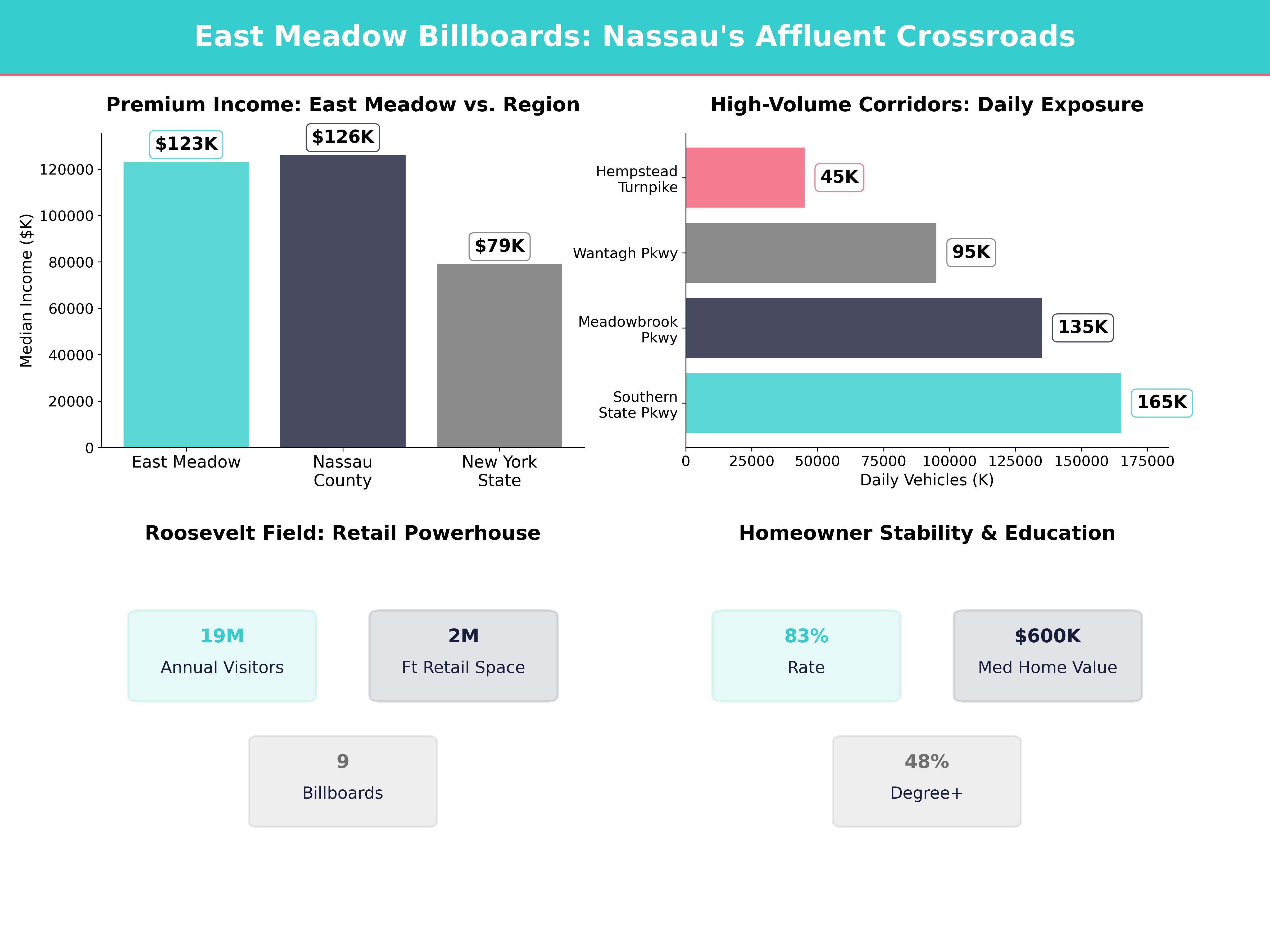 Infographic showing key insights and demographics for New York, East Meadow