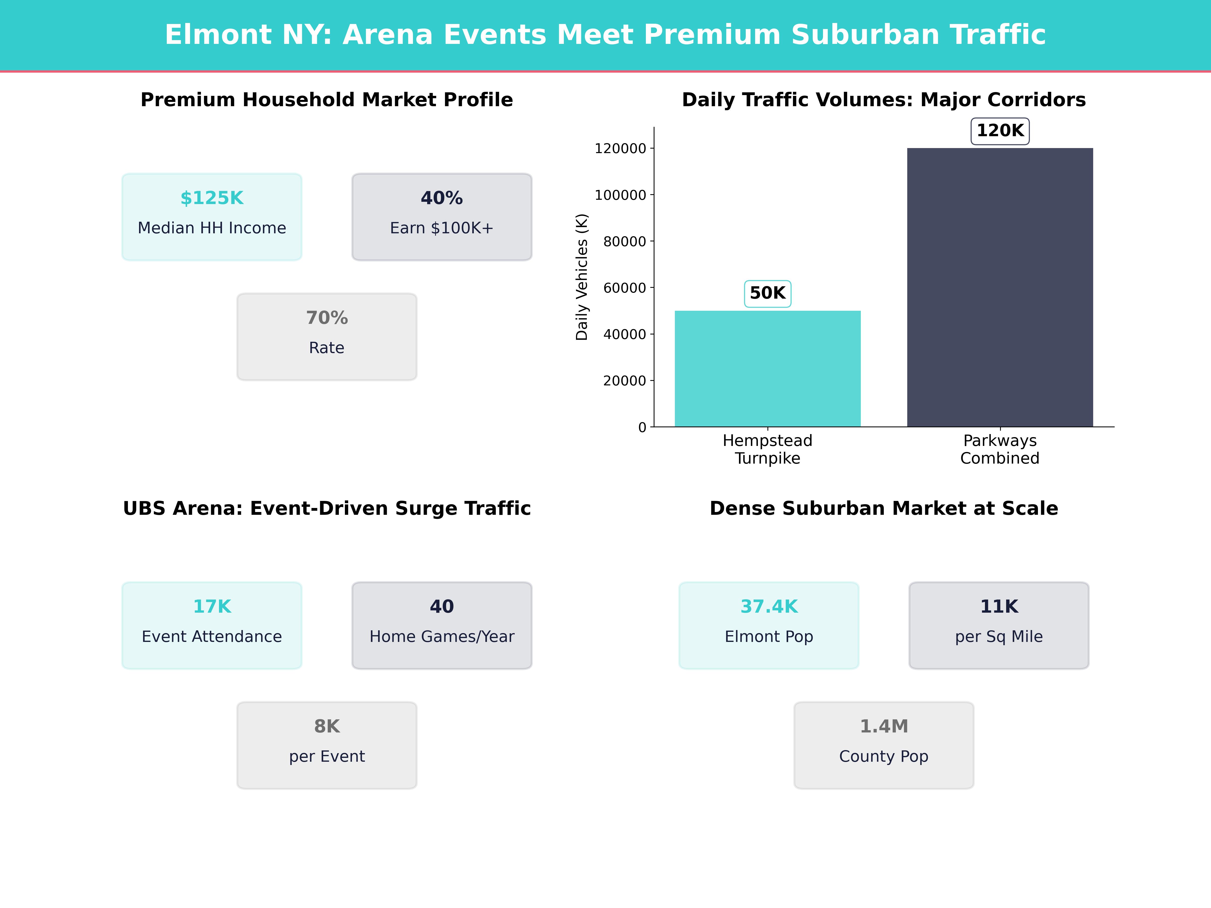 Infographic showing key insights and demographics for New York, Elmont