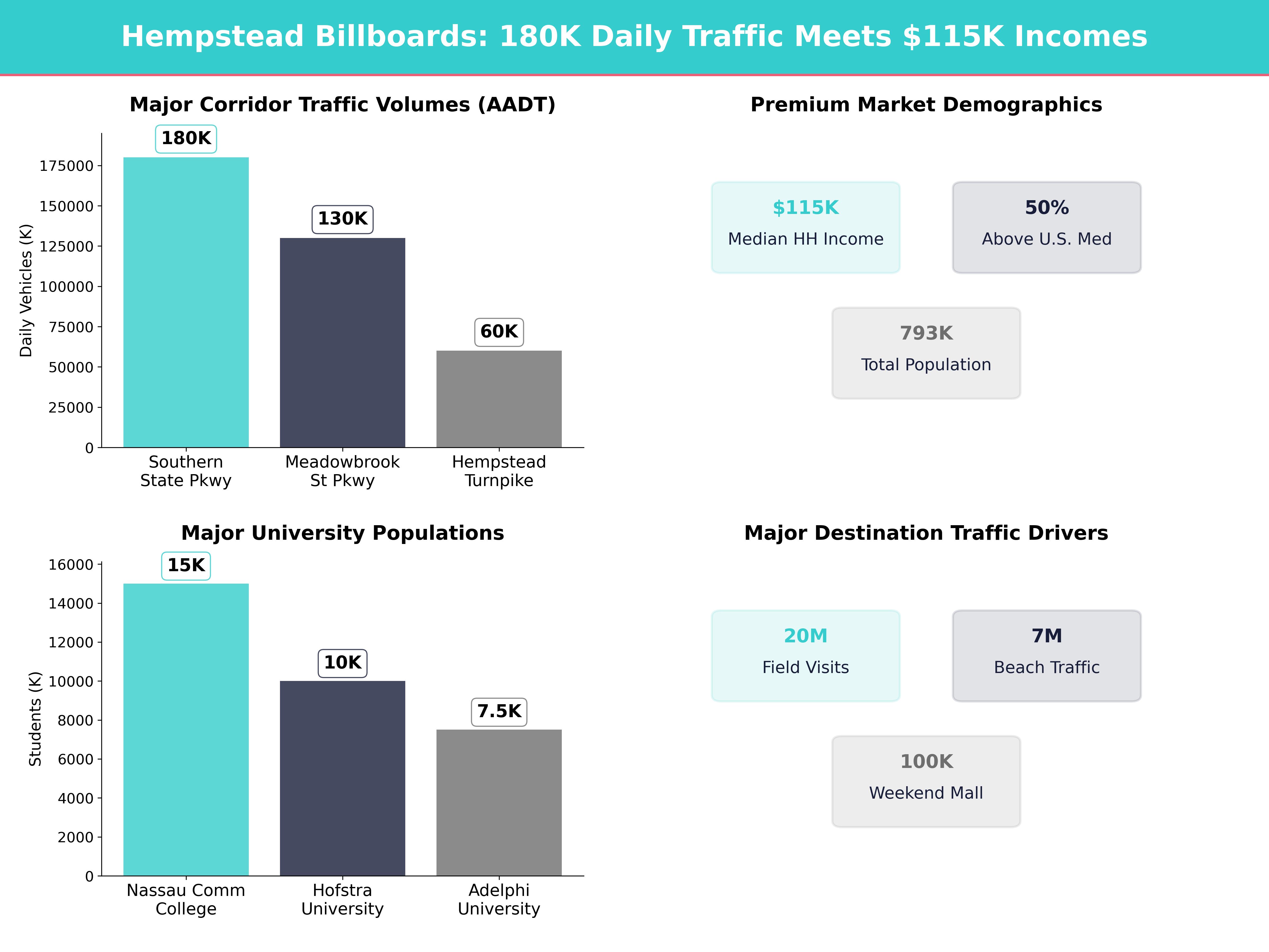 Infographic showing key insights and demographics for New York, Hempstead