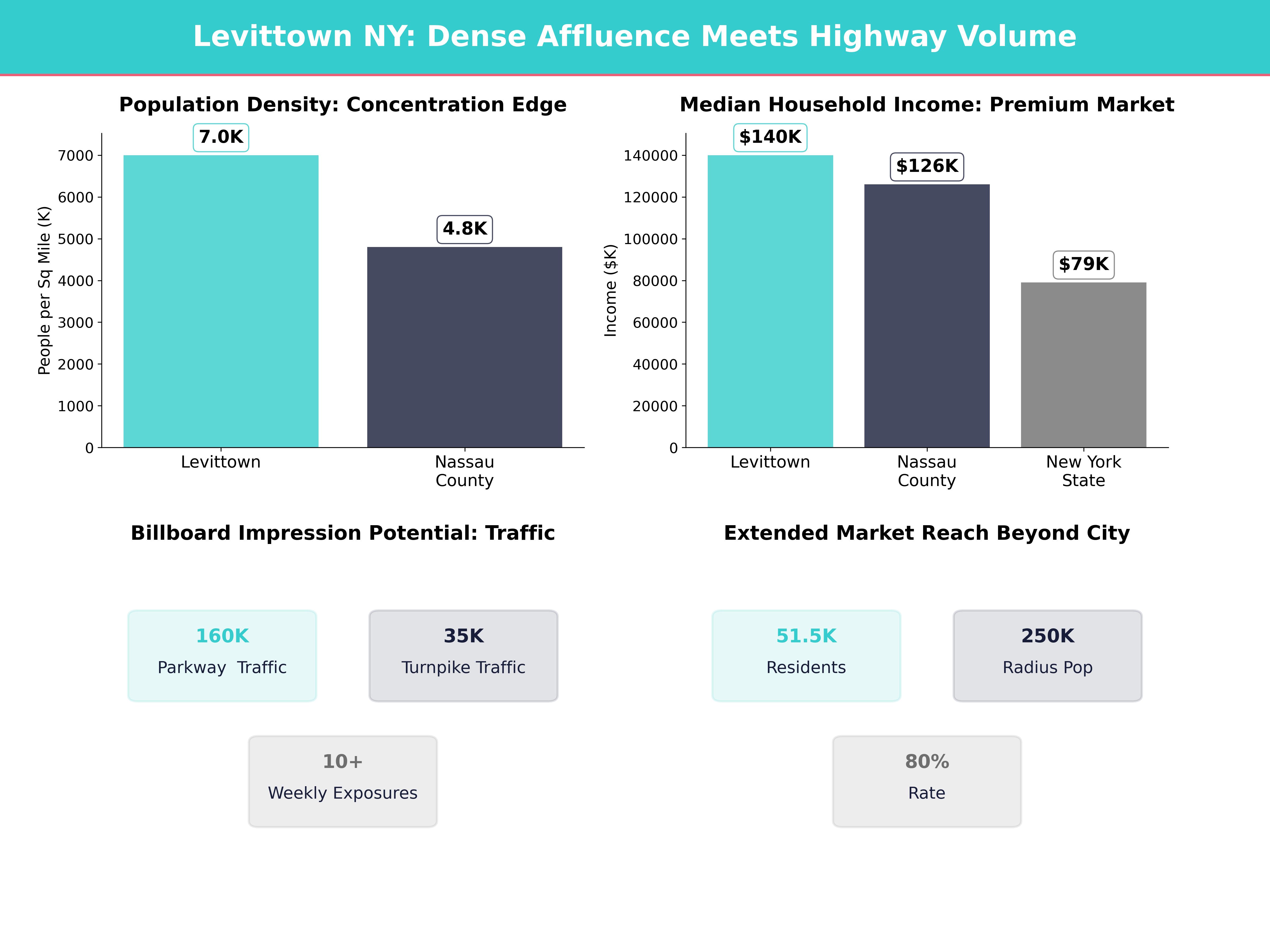 Infographic showing key insights and demographics for New York, Levittown