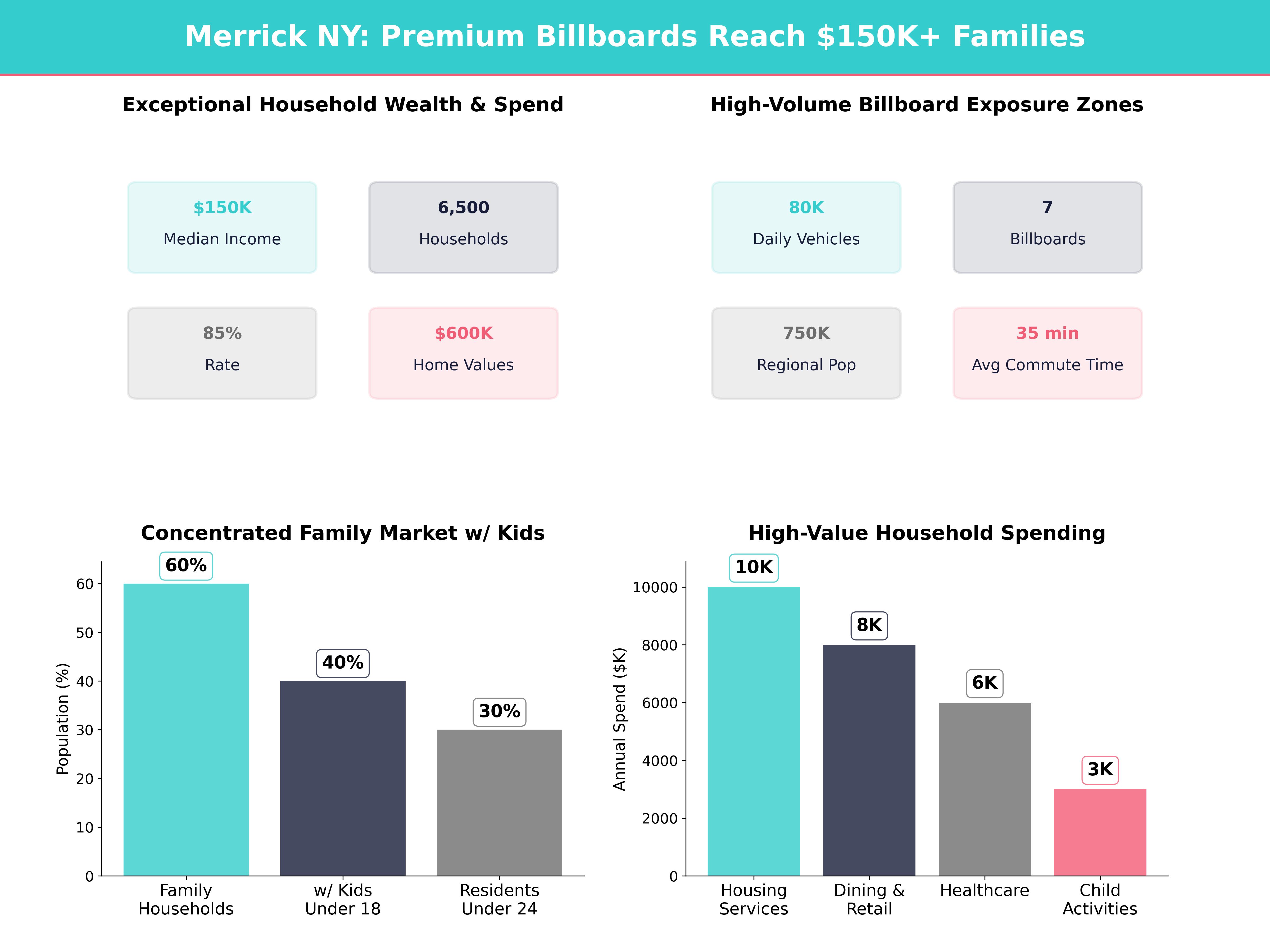 Infographic showing key insights and demographics for New York, Merrick