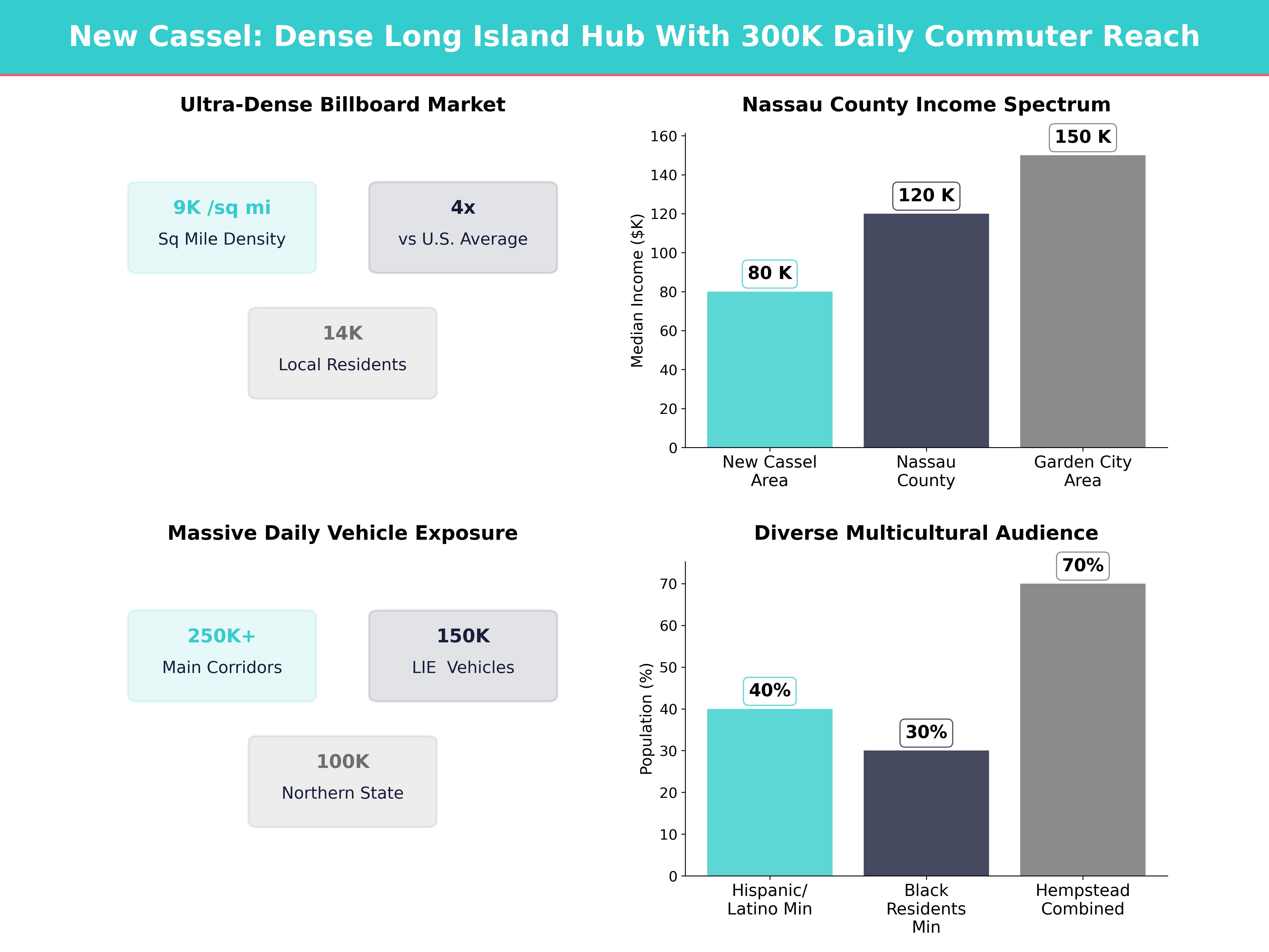Infographic showing key insights and demographics for New York, New Cassel