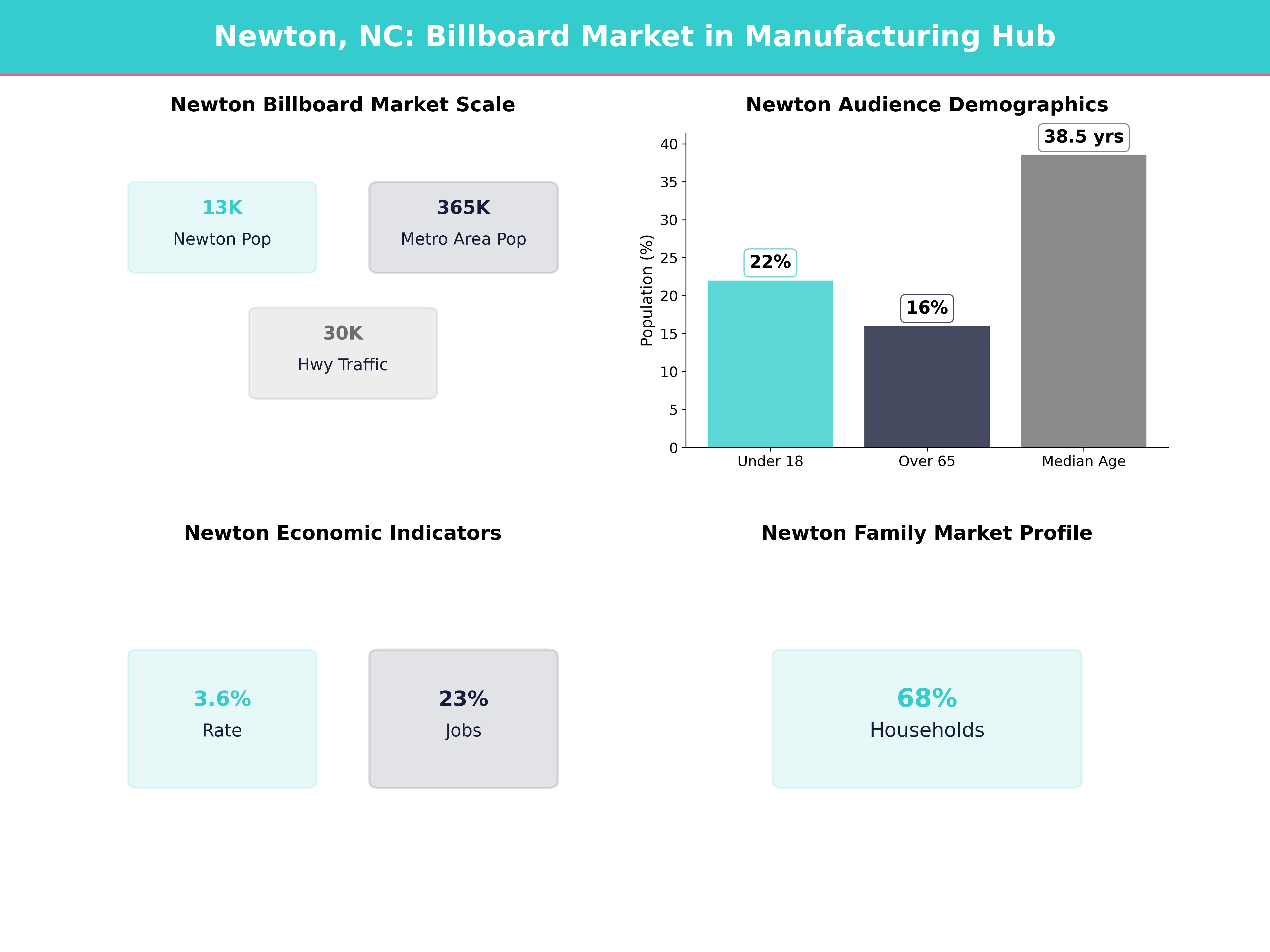Infographic showing key insights and demographics for North Carolina, Newton