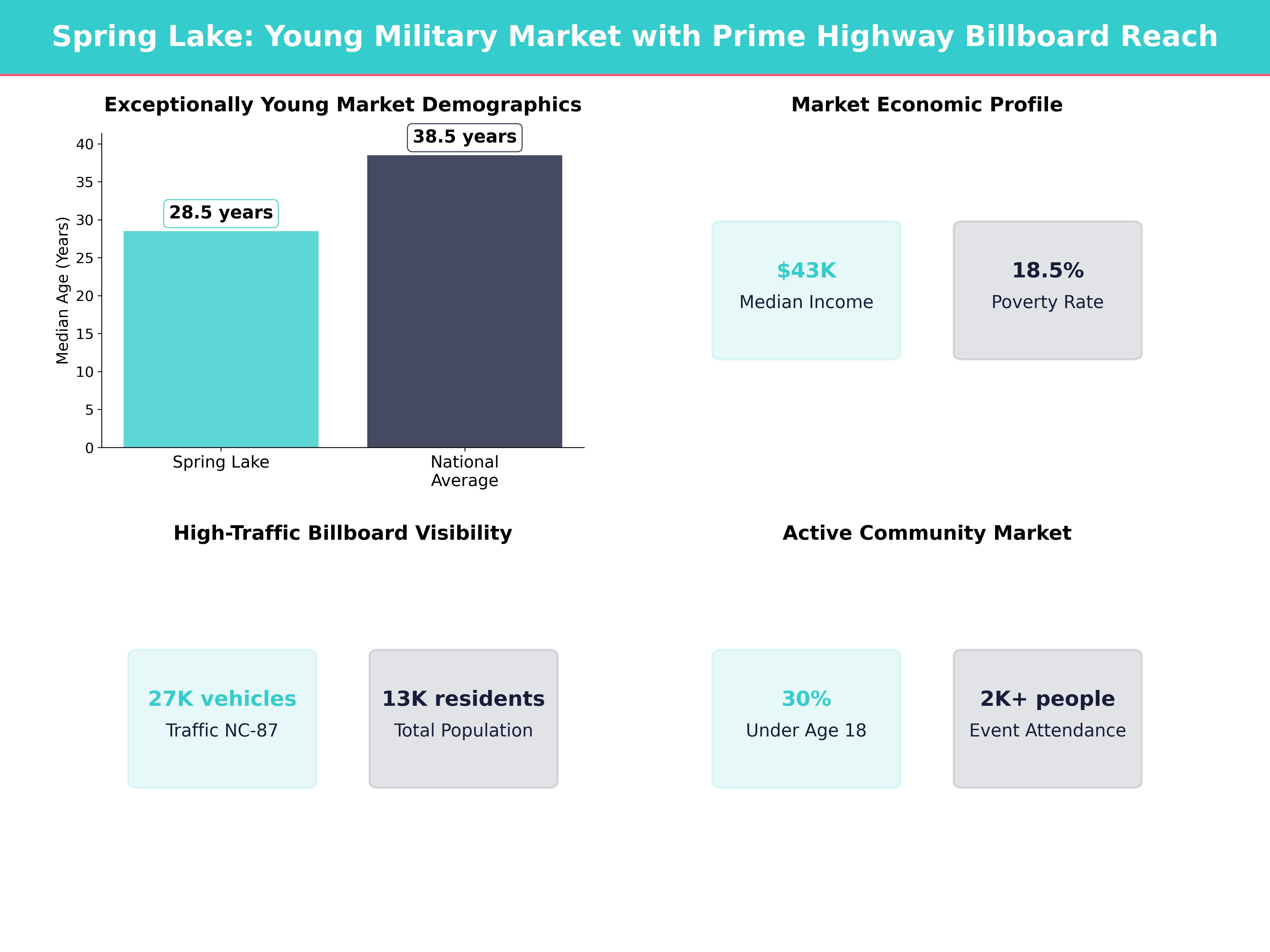 Infographic showing key insights and demographics for North Carolina, Spring Lake