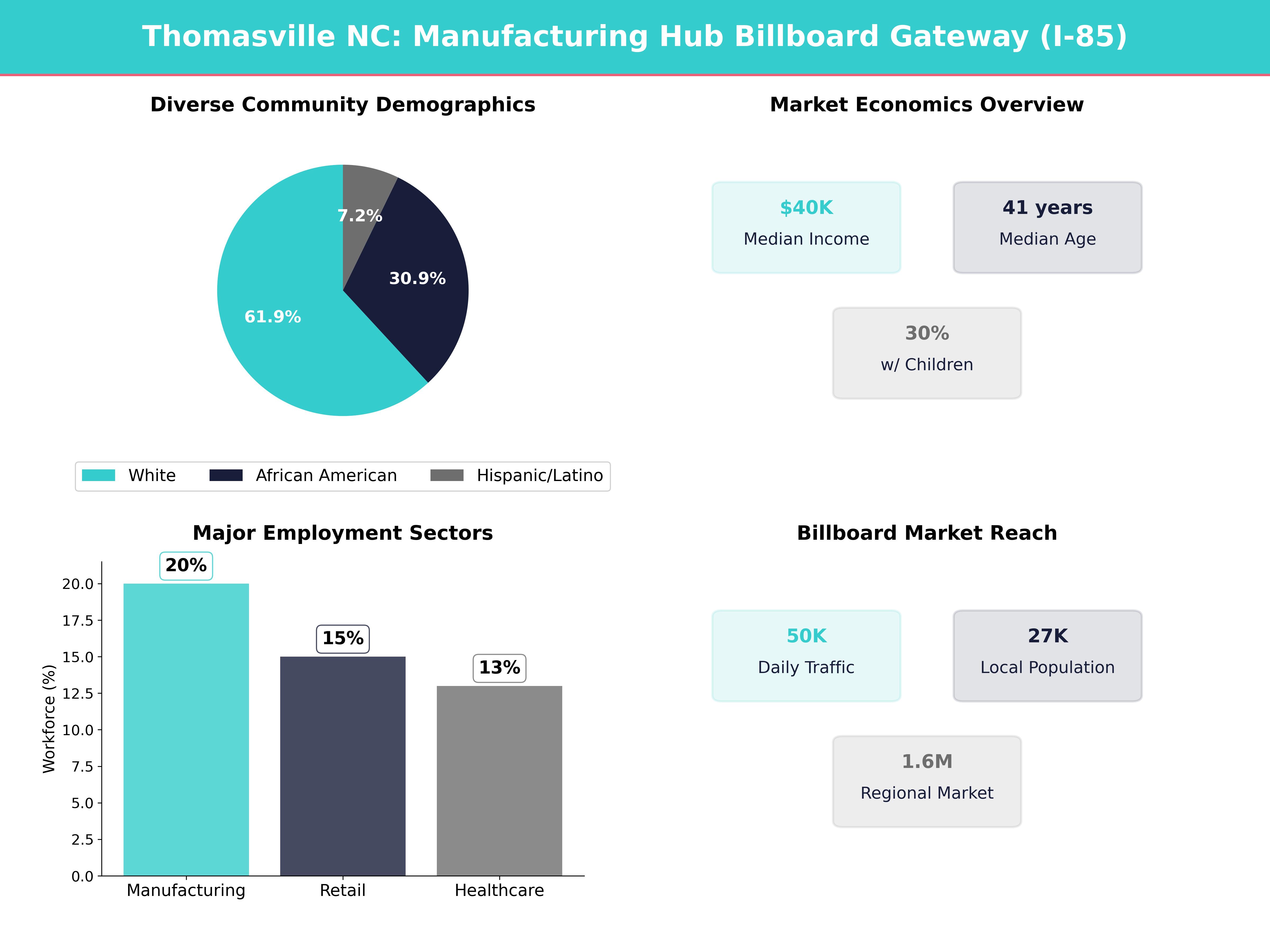 Infographic showing key insights and demographics for North Carolina, Thomasville