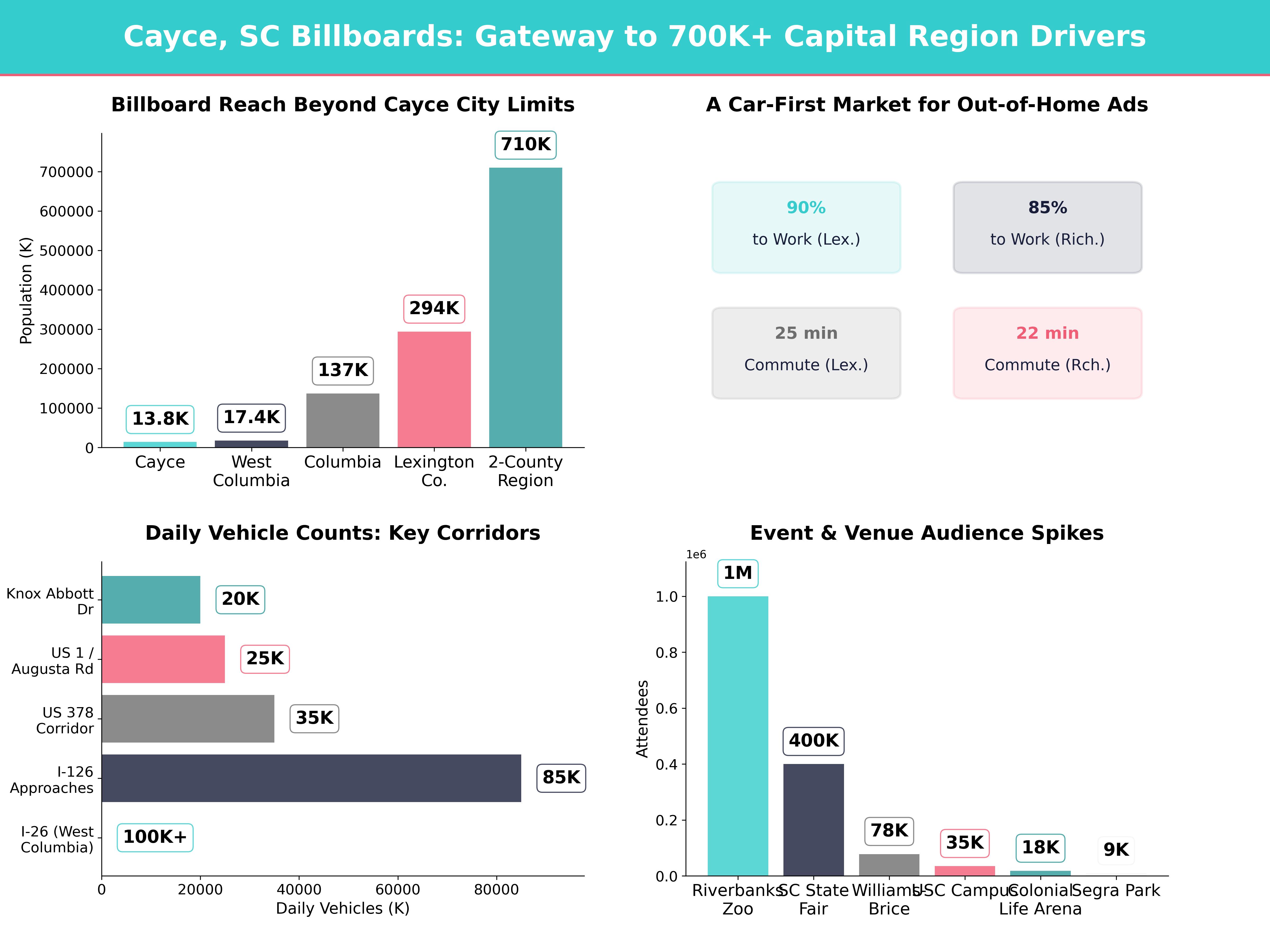 Infographic showing key insights and demographics for South Carolina, Cayce Sc