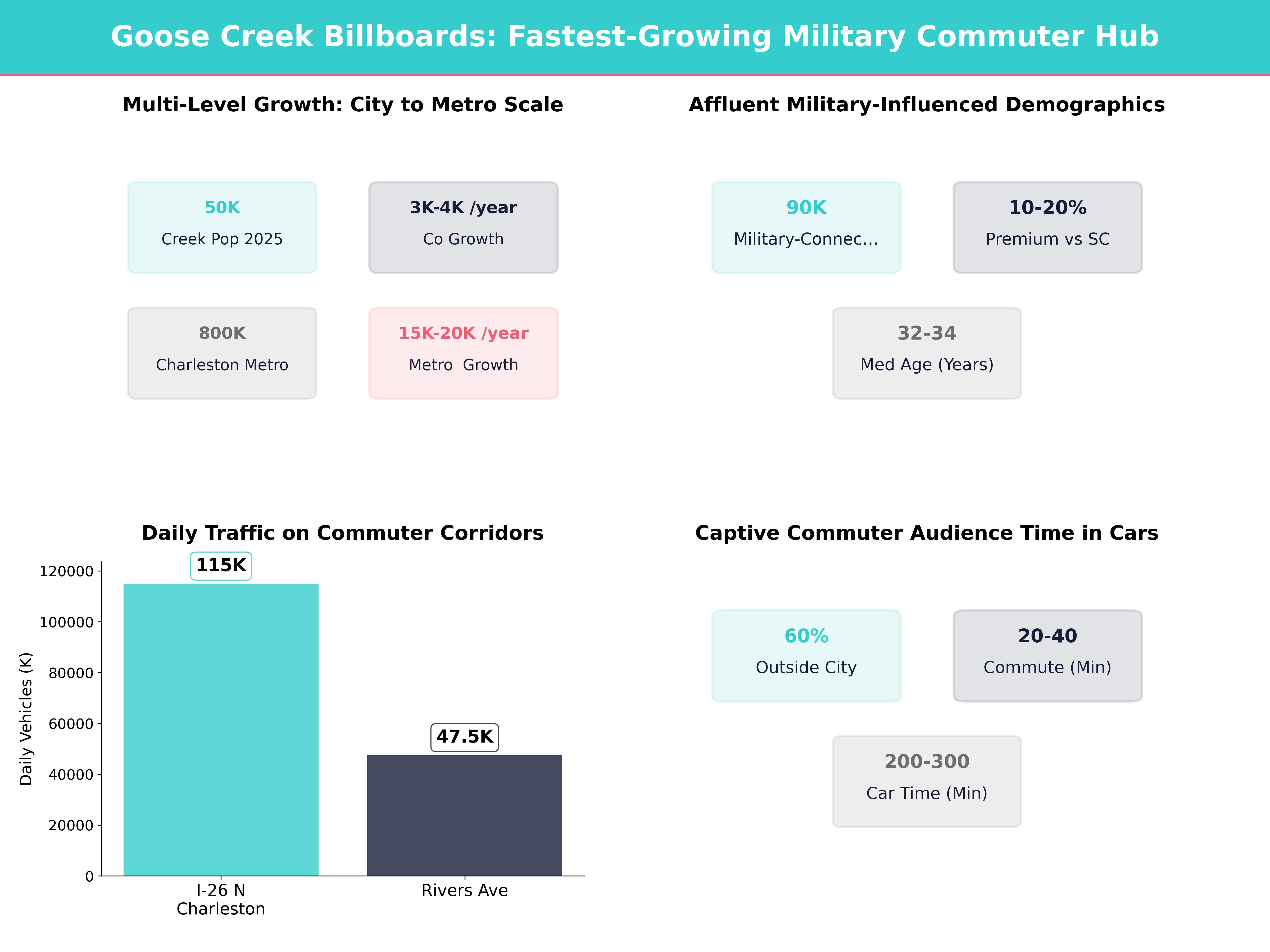 Infographic showing key insights and demographics for South Carolina, Goose Creek