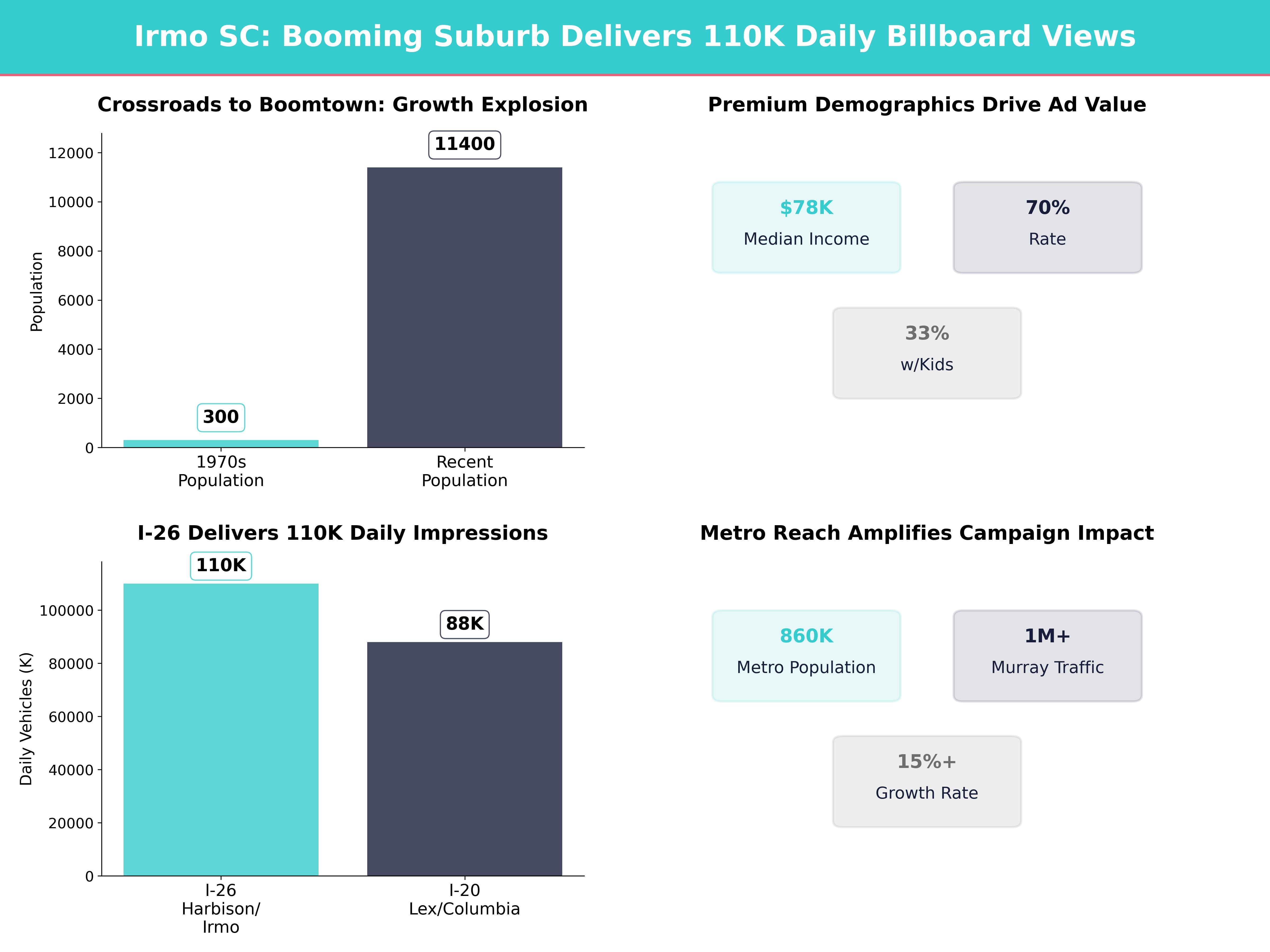 Infographic showing key insights and demographics for South Carolina, Irmo
