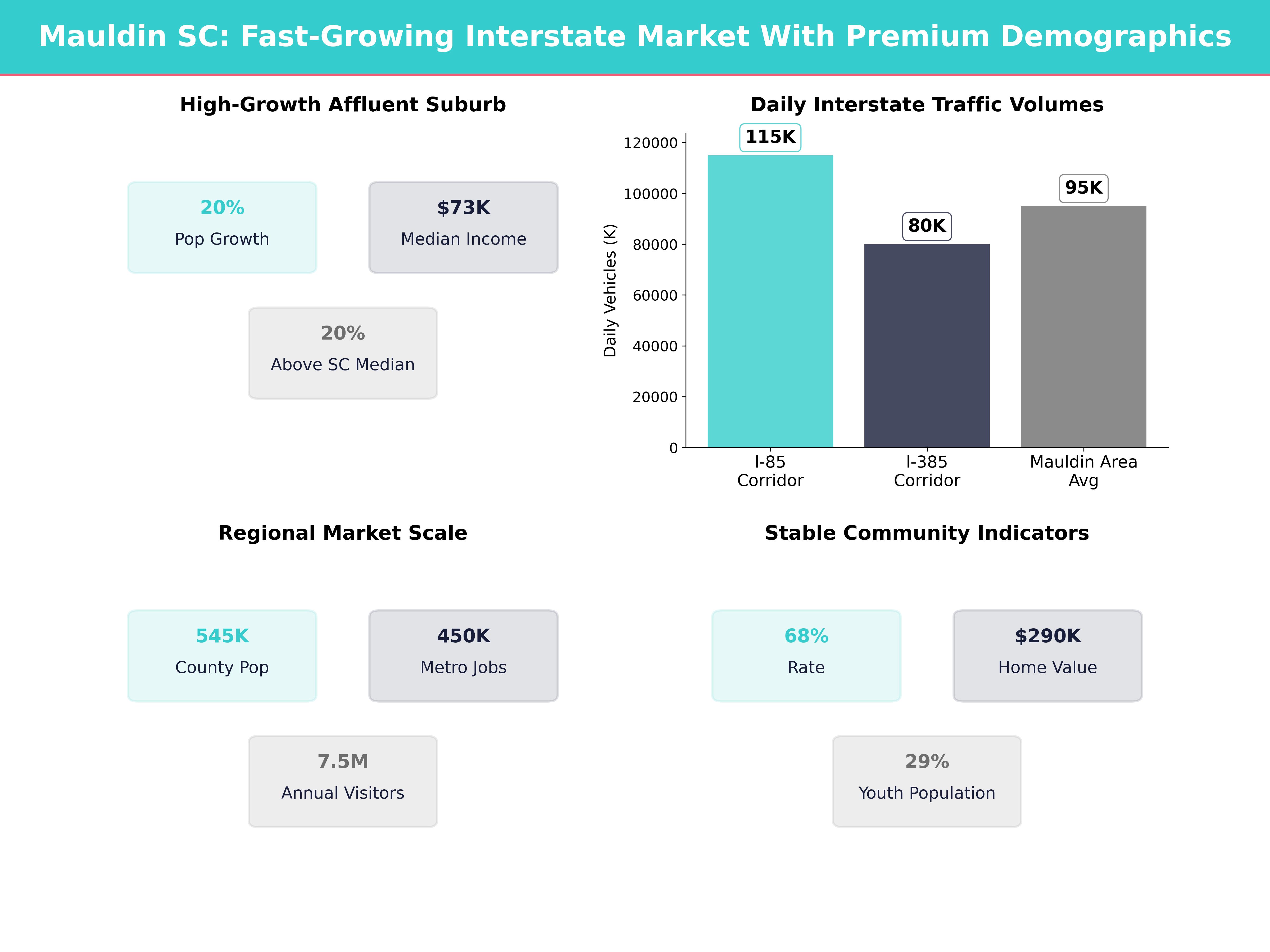 Infographic showing key insights and demographics for South Carolina, Mauldin