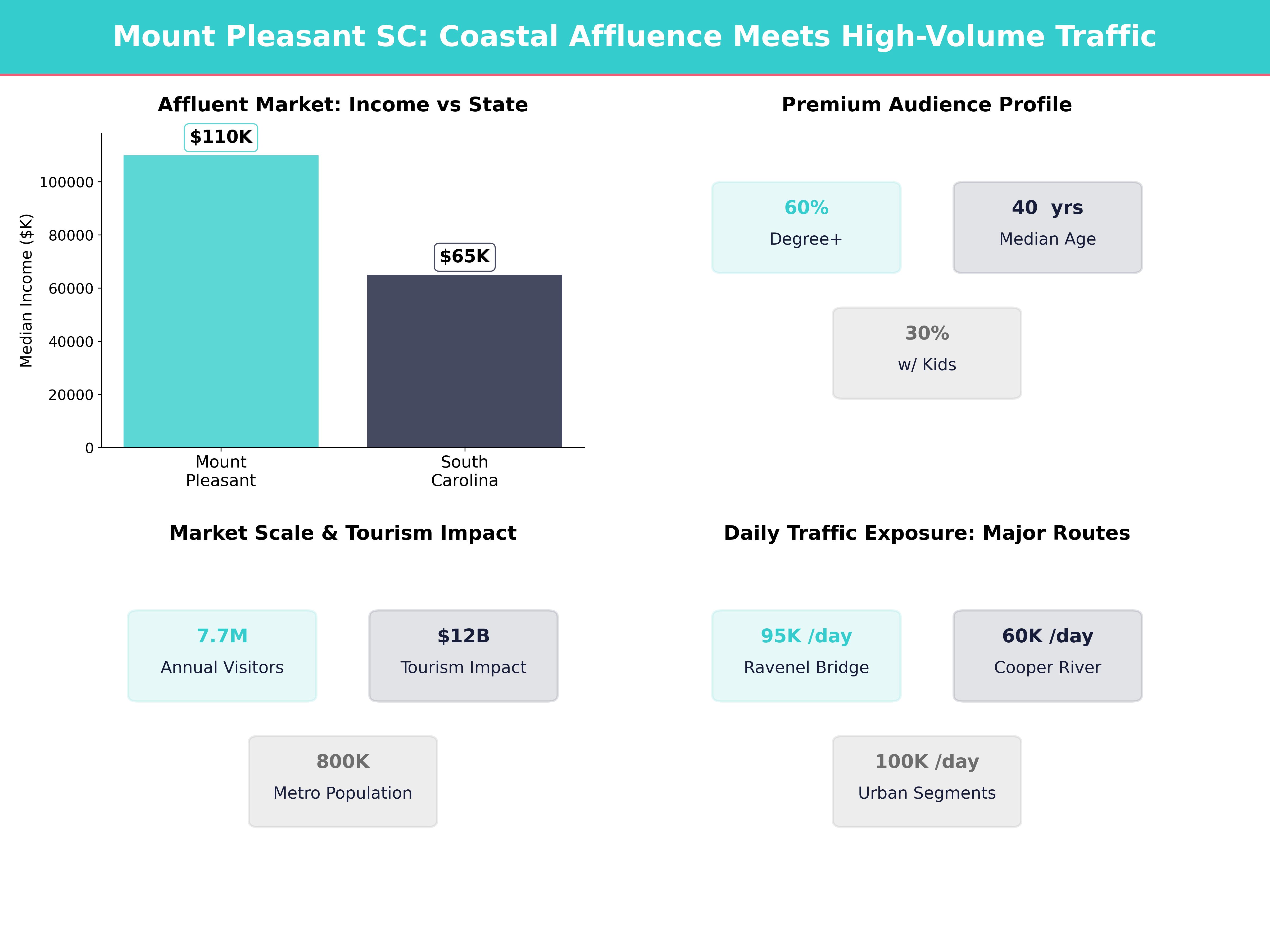 Infographic showing key insights and demographics for South Carolina, Mount Pleasant
