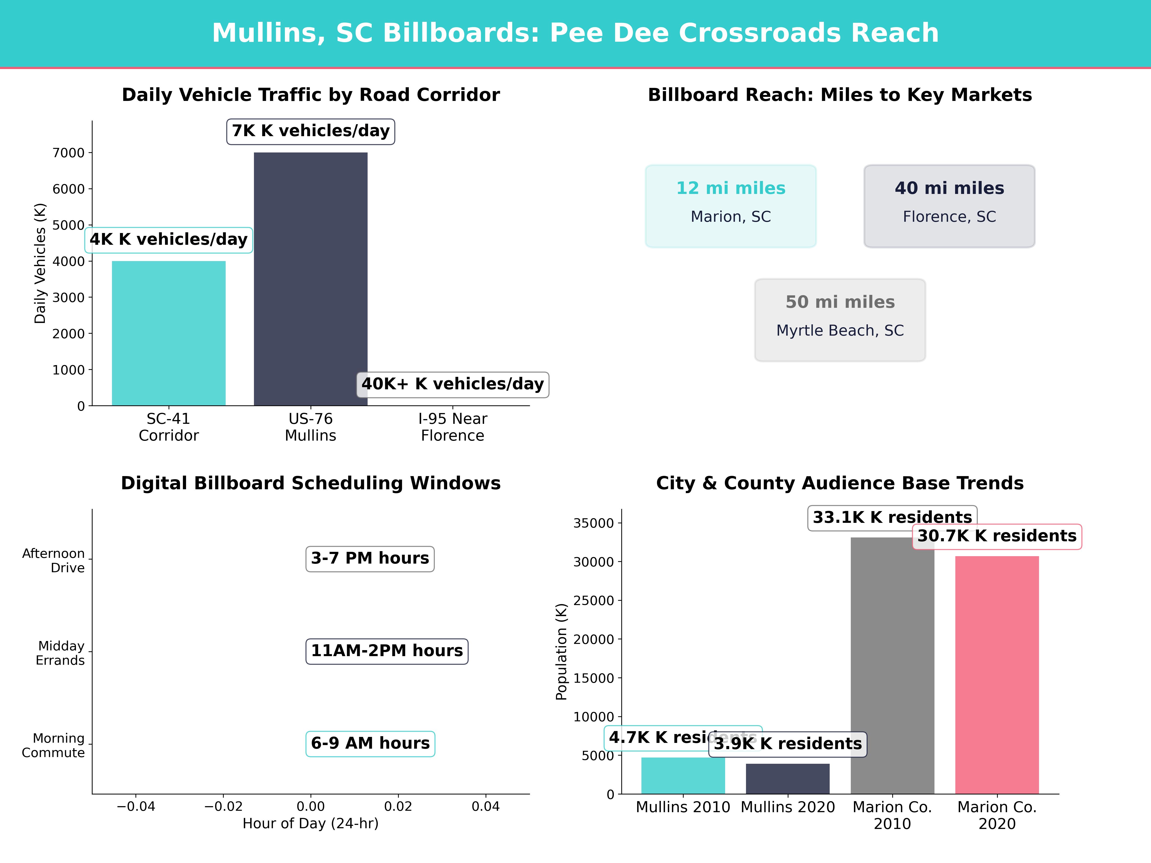 Infographic showing key insights and demographics for South Carolina, Mullins Sc