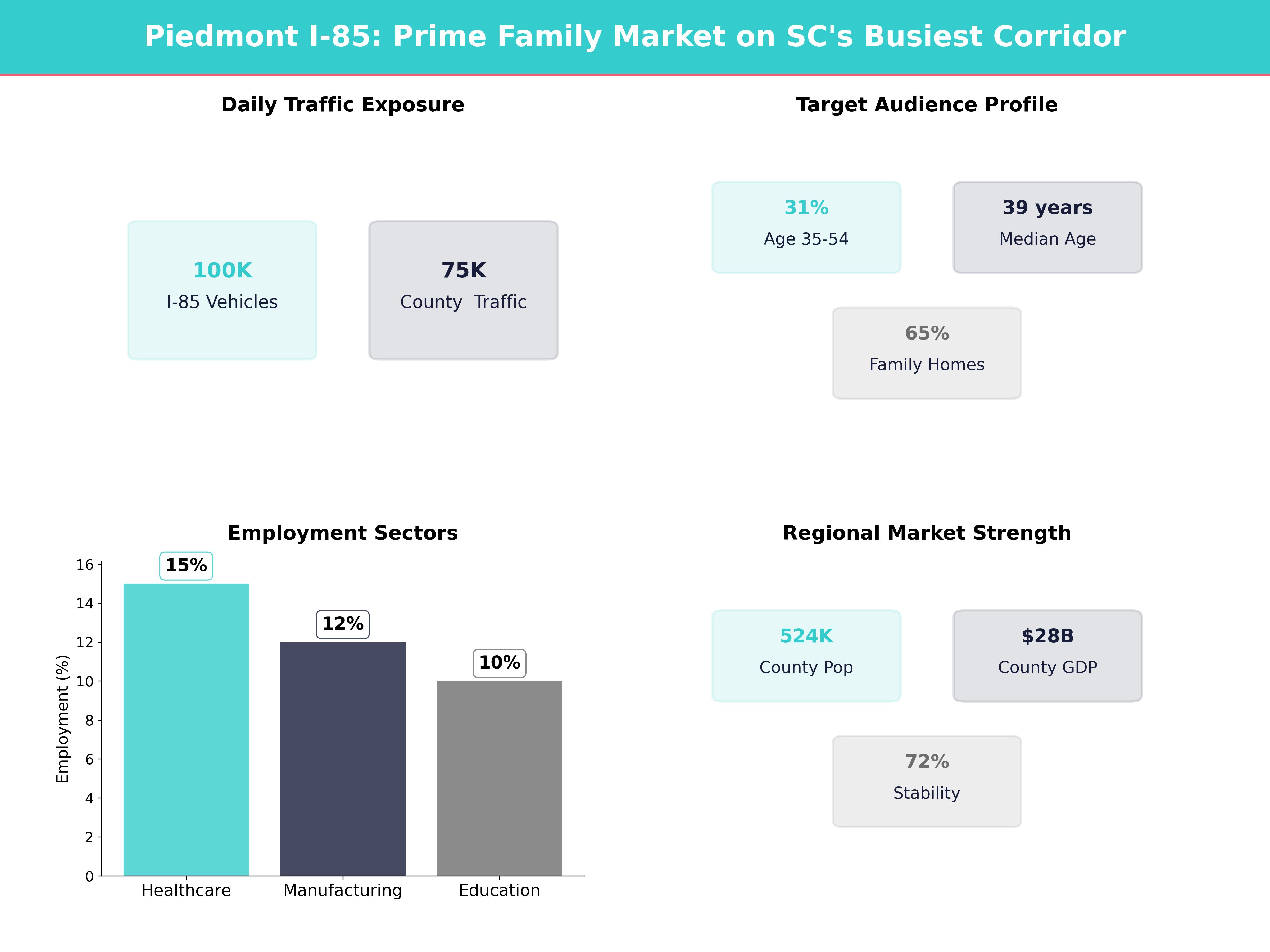 Infographic showing key insights and demographics for South Carolina, Piedmont