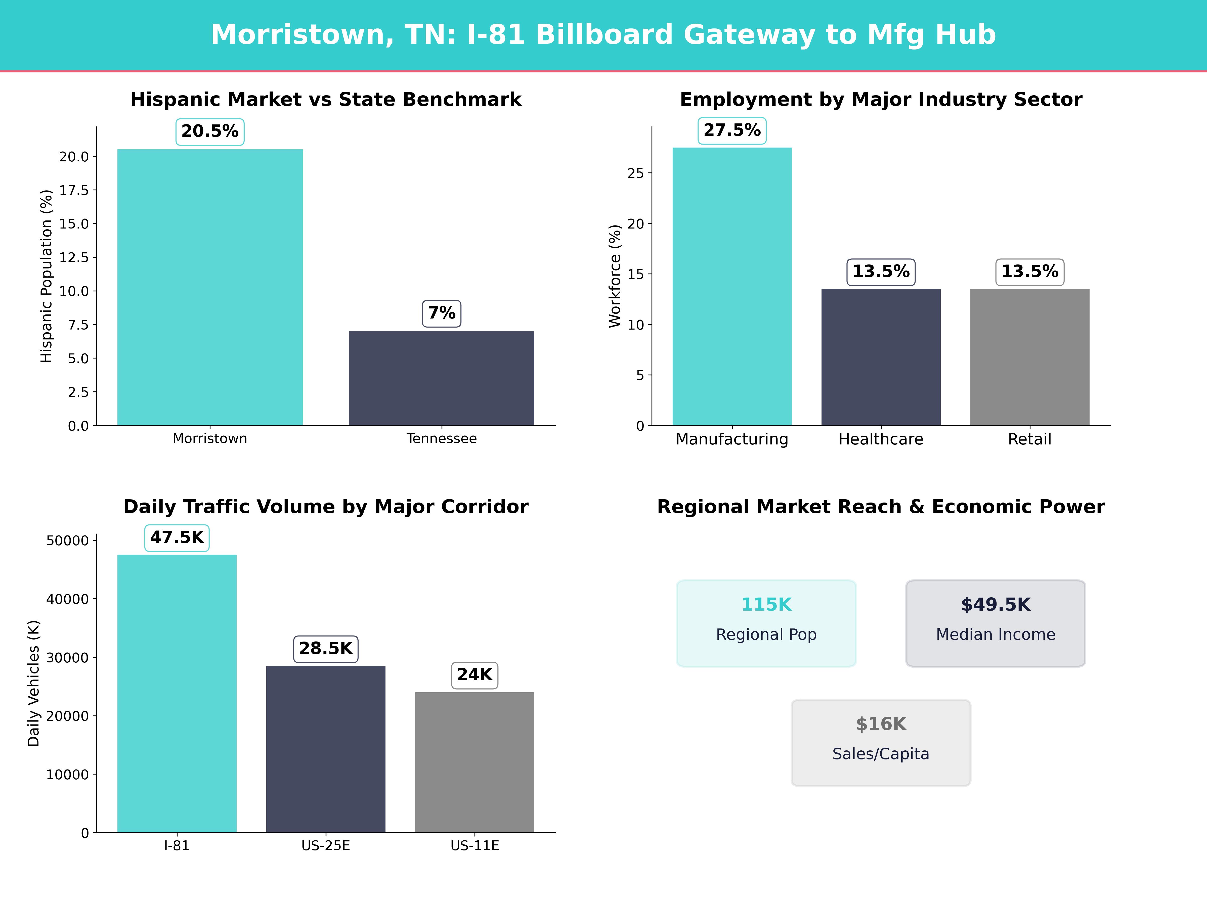 Infographic showing key insights and demographics for Tennessee, Morristown