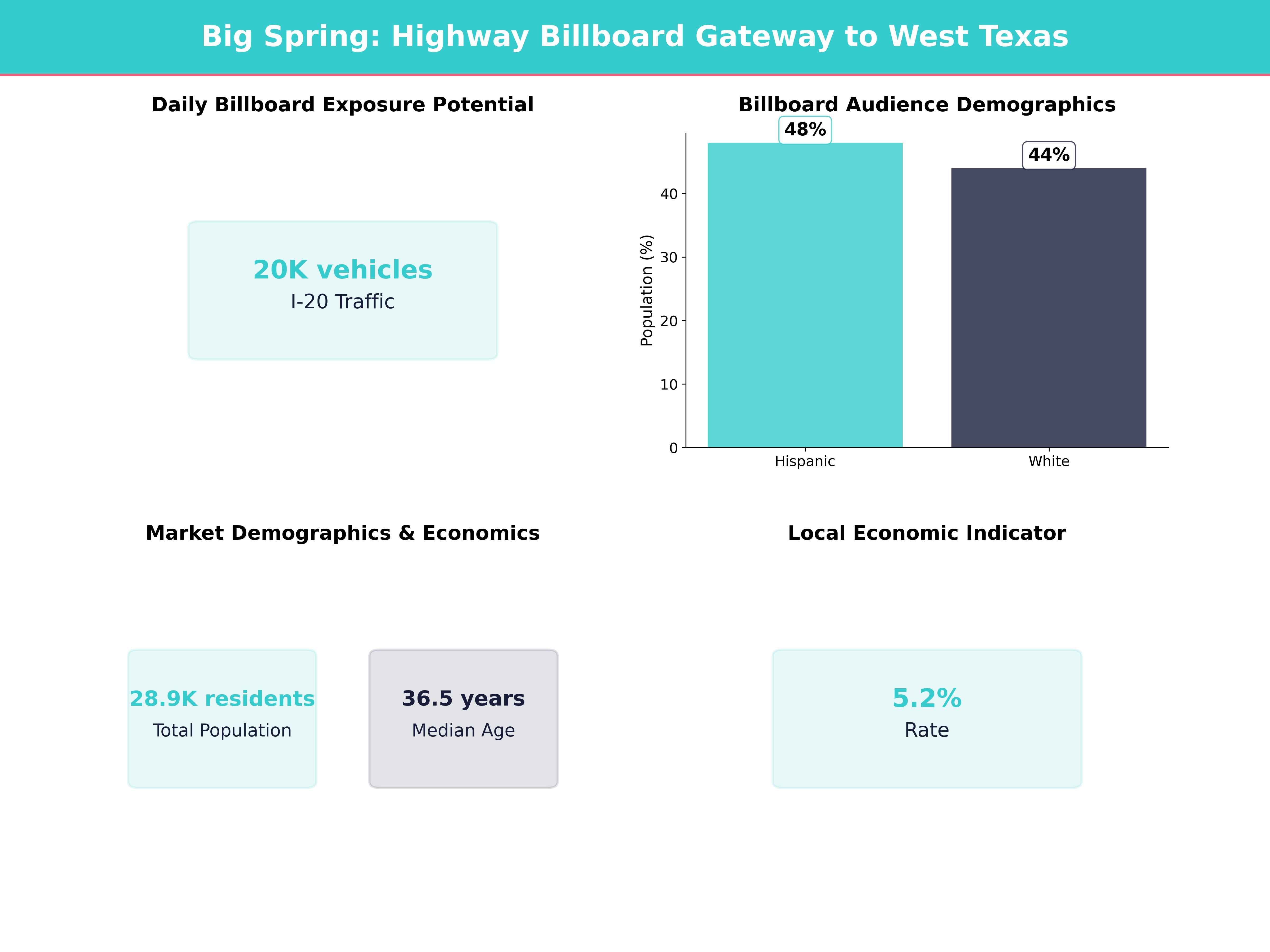 Infographic showing key insights and demographics for Texas, Big Spring