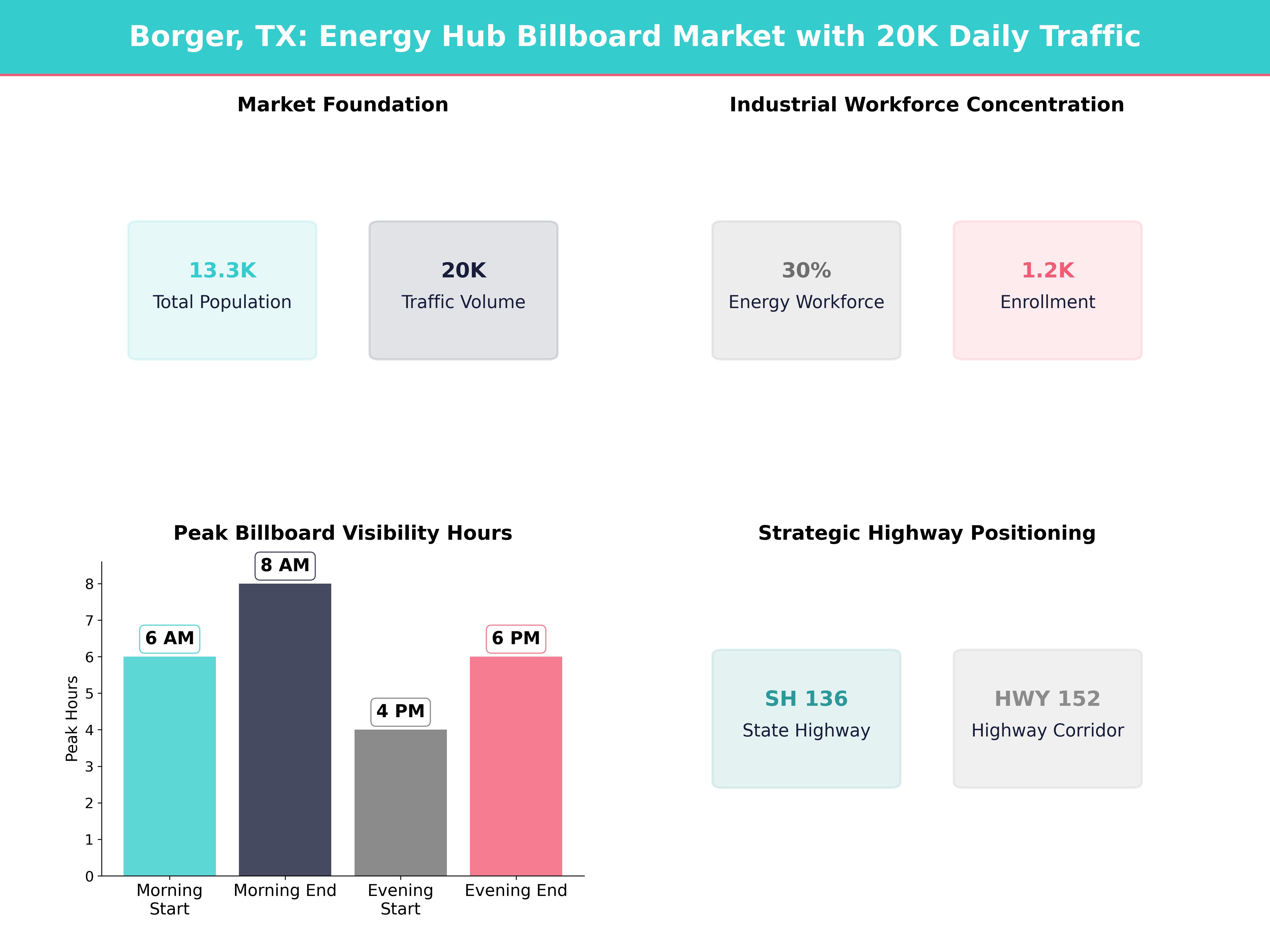 Infographic showing key insights and demographics for Texas, Borger